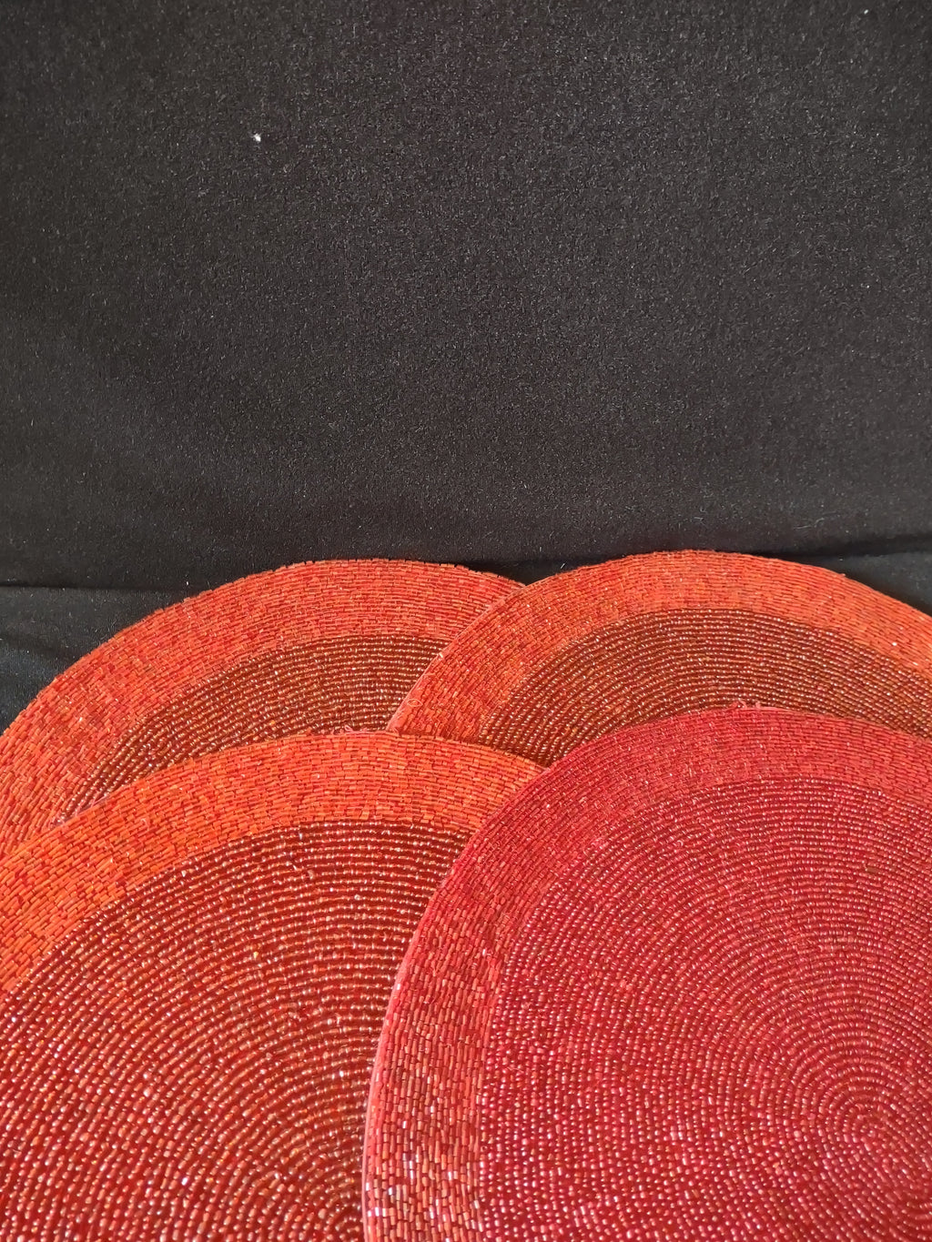 Christmas Holiday Beaded Round Placemats 14" Set Of 4 IMPERFECTIONS (Lot 4377)