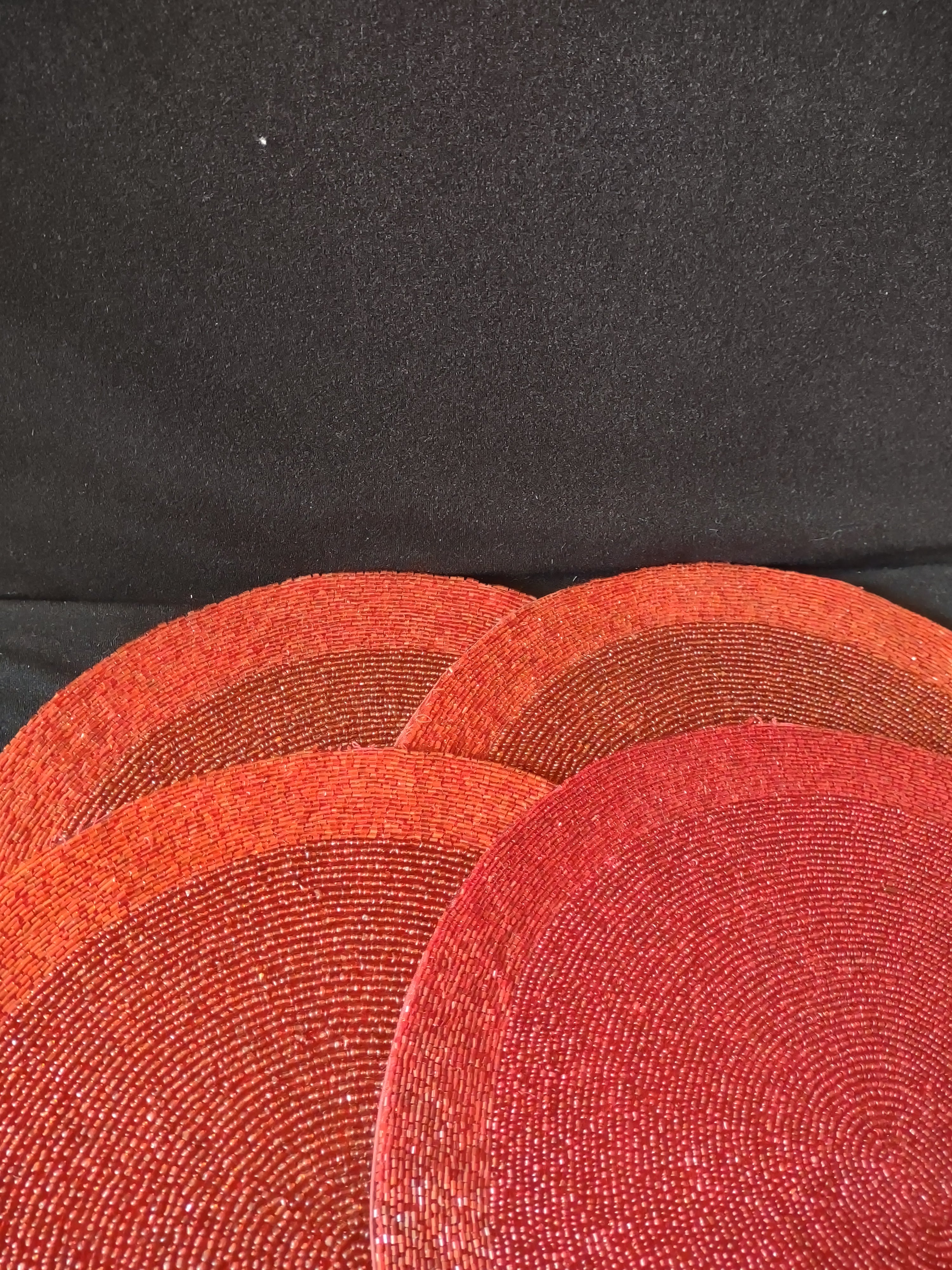 Christmas Holiday Beaded Round Placemats 14" Set Of 4 IMPERFECTIONS (Lot 4377)