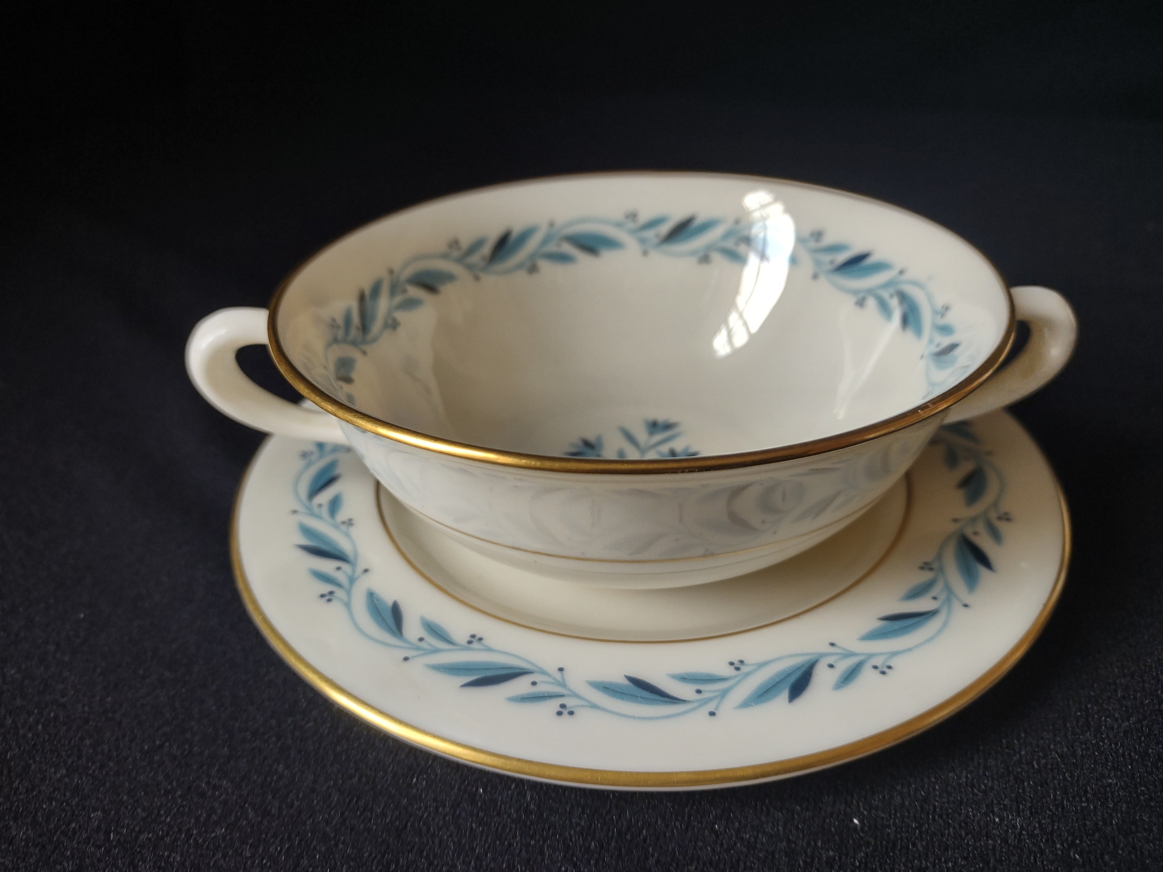 Vintage Lenox Bouillon Soup 2-handle Cup with Liner Blue Ridge (lot 1787)