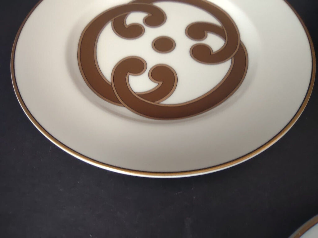 VIntage Rare Fitz and Floyd 3 x Charade Dessert Plate Brown Cream Gold (lot 535)