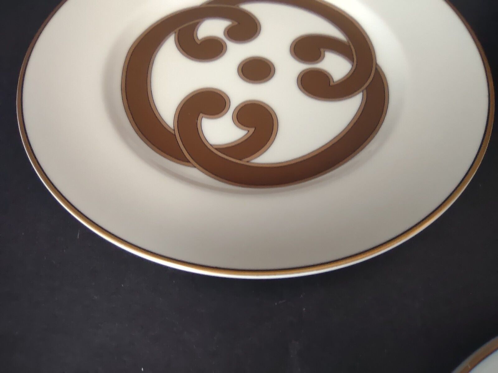 VIntage Rare Fitz and Floyd 3 x Charade Dessert Plate Brown Cream Gold (lot 535)