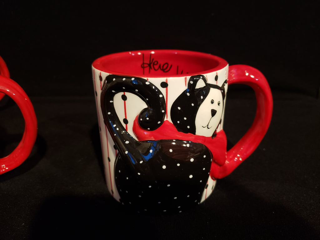 Boyds Home 3 D Red White Black Kitty Mugs set of 4 (lot 2386)