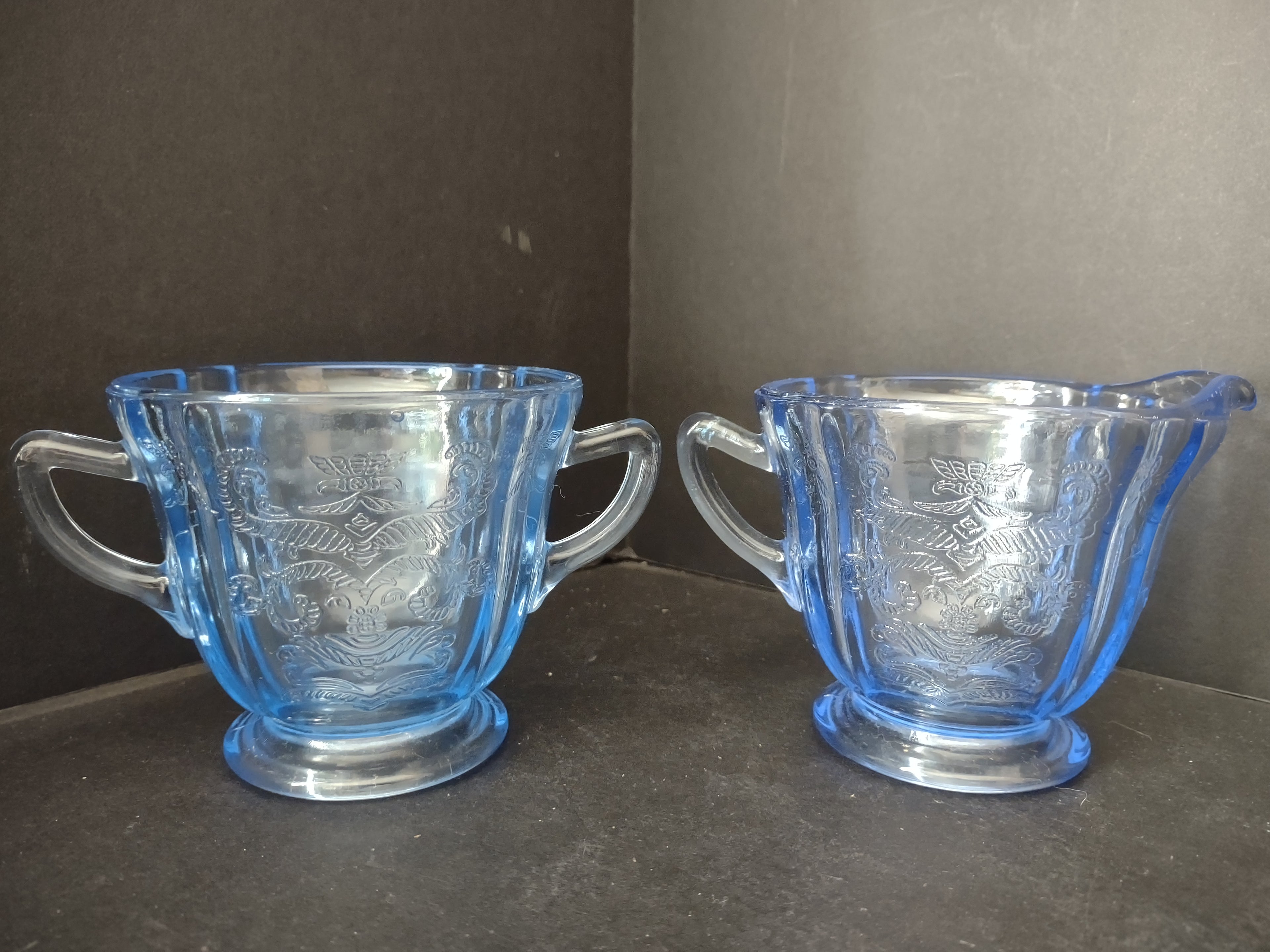 Vintage Indiana Glass Recollection Madrid Blue Sugar Creamer Pitcher (lot 2960c)