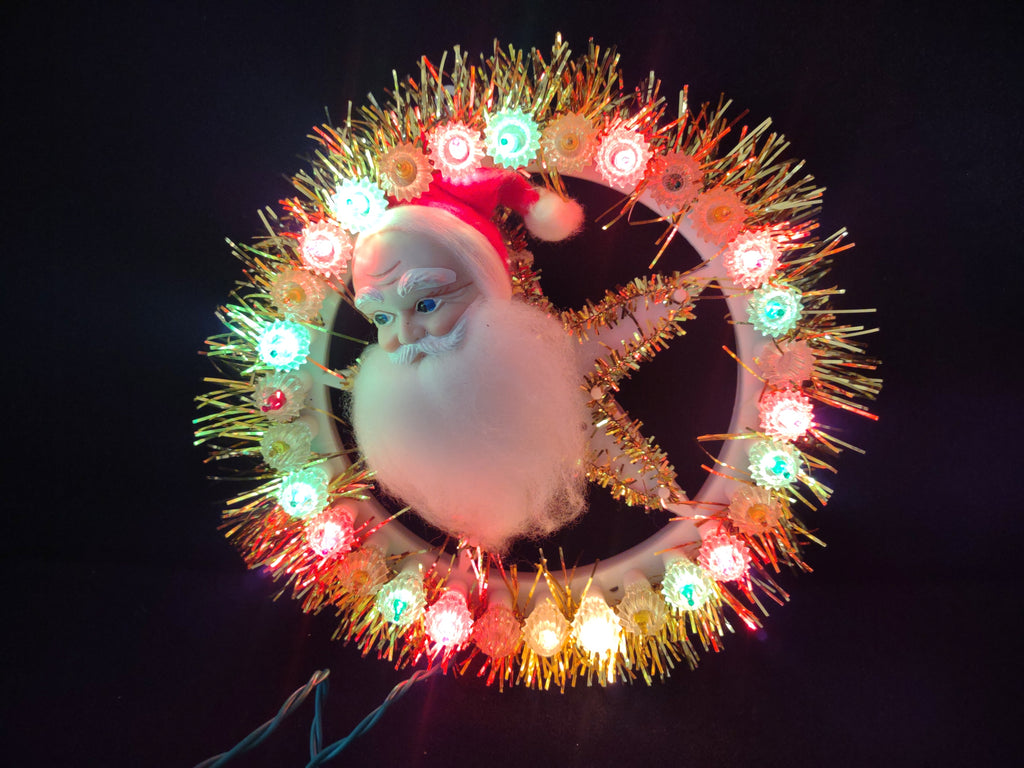 Vintage Christmas Rotating Lite Santa Plaque 30 Rotating Lights 7" (lot 3232)