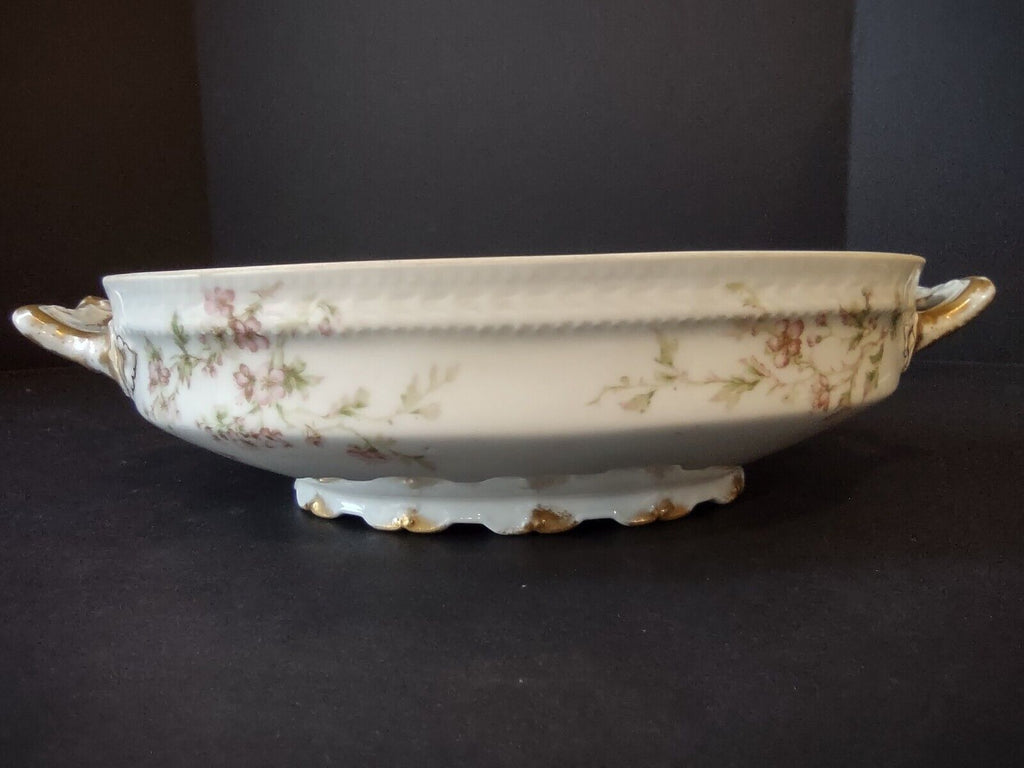 Haviland Limoges France Serving Bowl Gold Handles Red FLower Blossoms (lot 555)