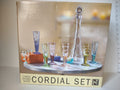 Cordial Set 7 Piece Etched Glass 5" Glasses Decanter Linens n Things (lot 3034t)