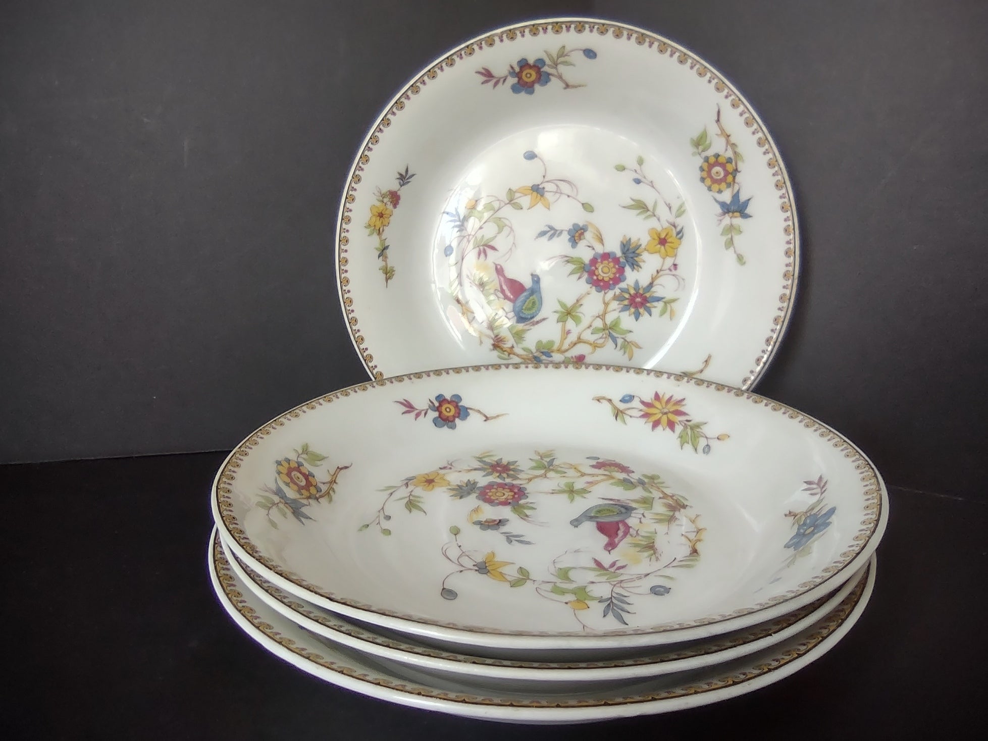 B. Altman Limoges Old Abbey Rouen Spray Pheasant 4 x Cream Soup Bowl (lot 811)