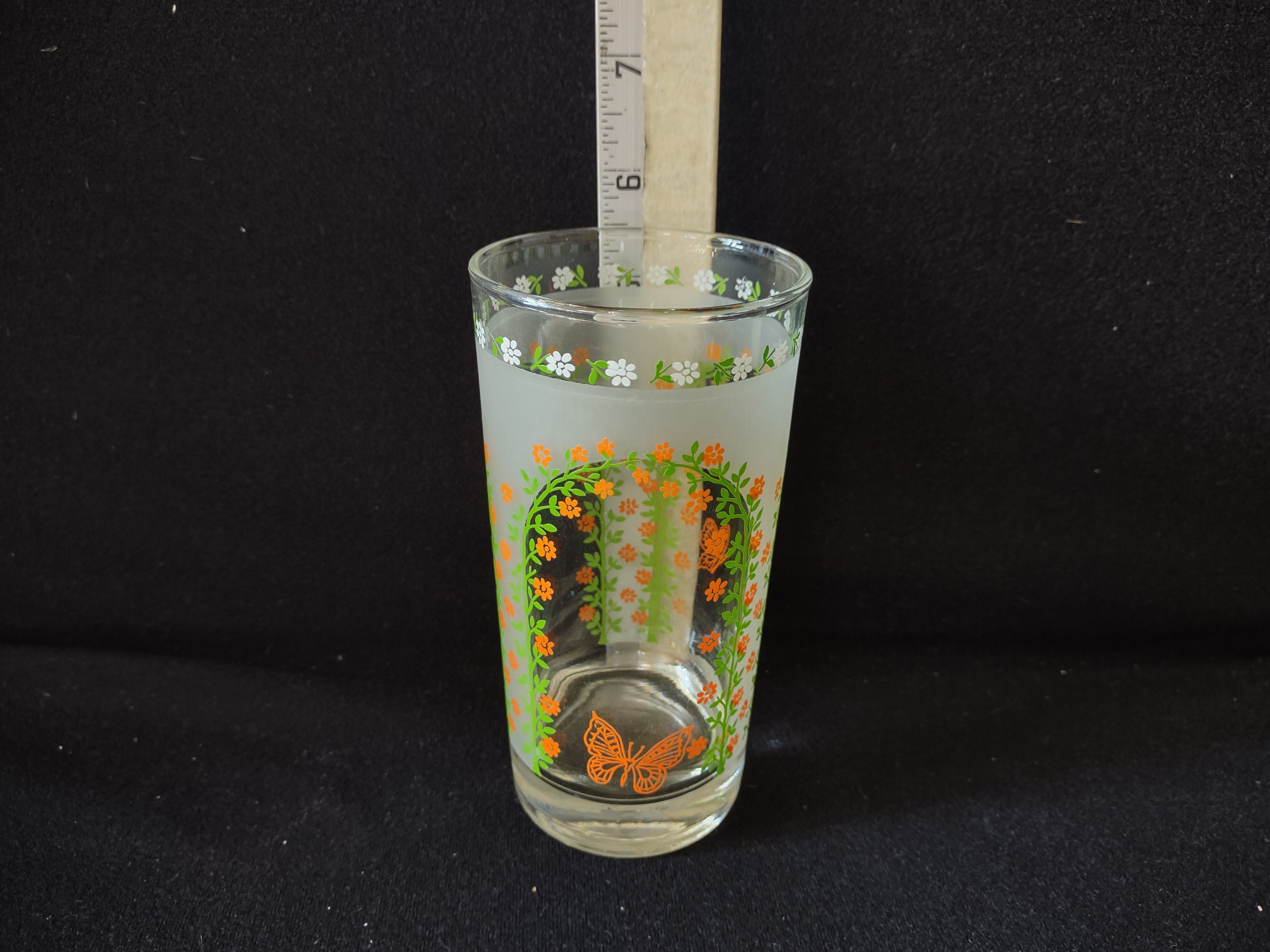 Vintage MCM Libbey Butterfly Tumbler Drinking Glass x 4 (lot 5174)
