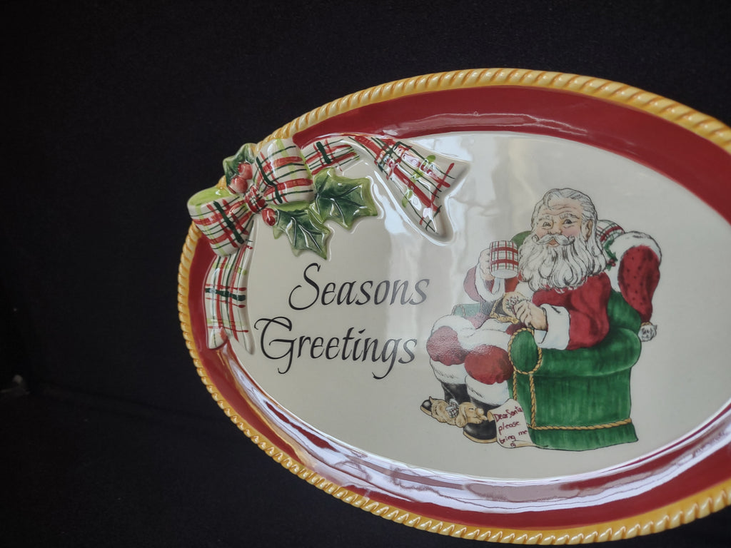 Christmas Fitz and Floyd Seasons Greetings Santa Serving Tray Platter (lot 1524)