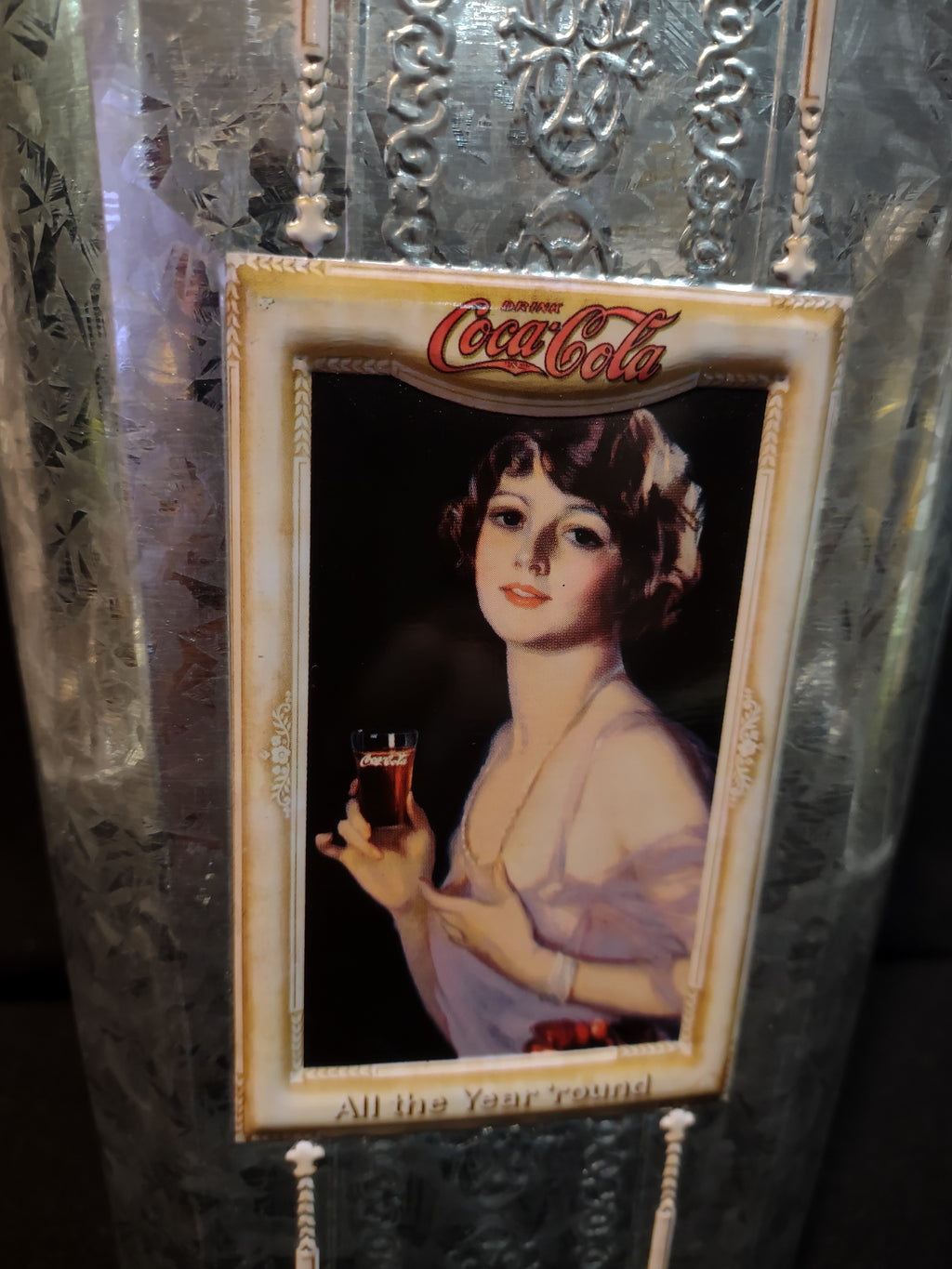 Vintage Coca-Cola Tin Vase Portrait All Year Around 10" (lot 5417)