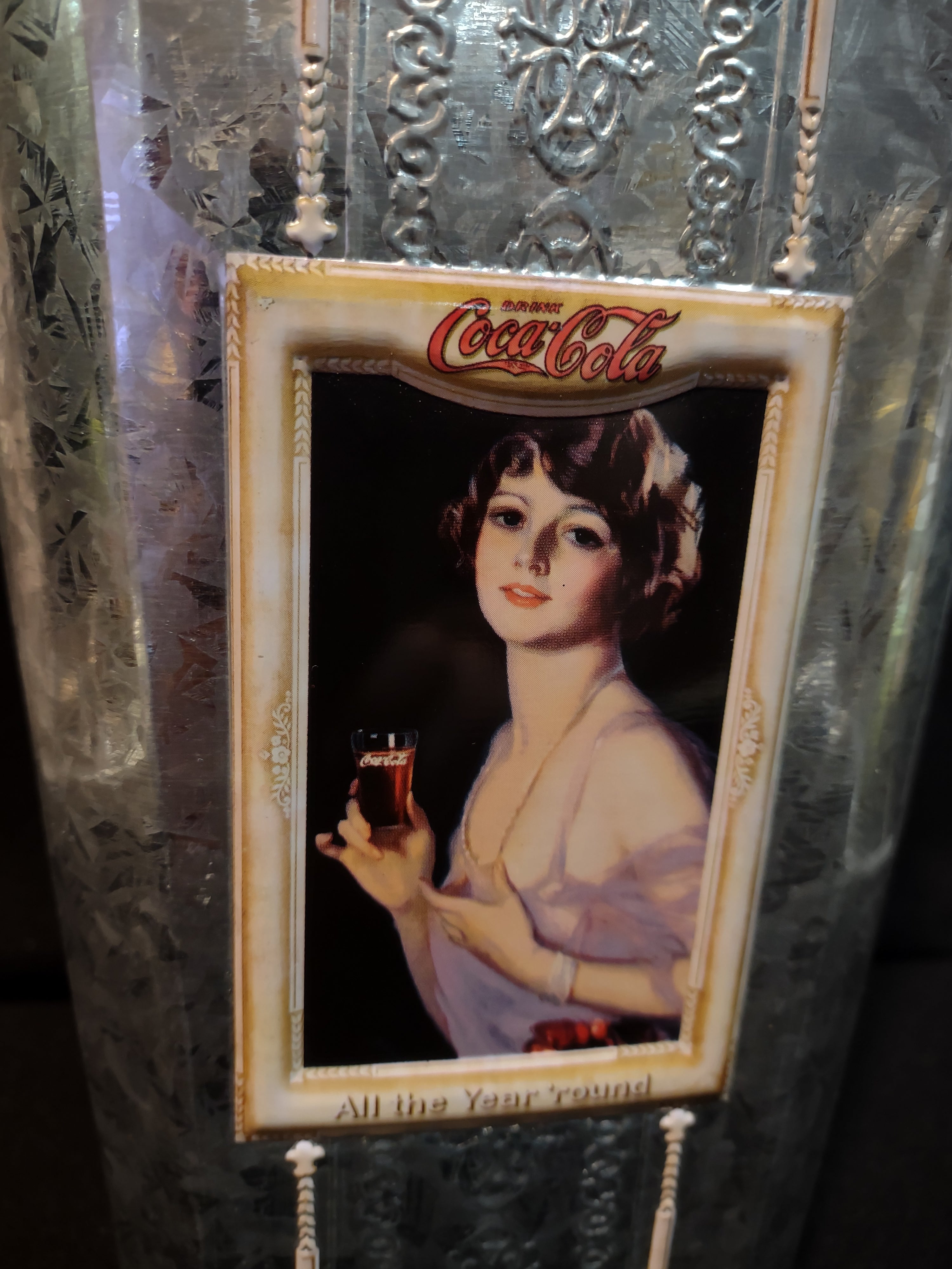 Vintage Coca-Cola Tin Vase Portrait All Year Around 10" (lot 5417)