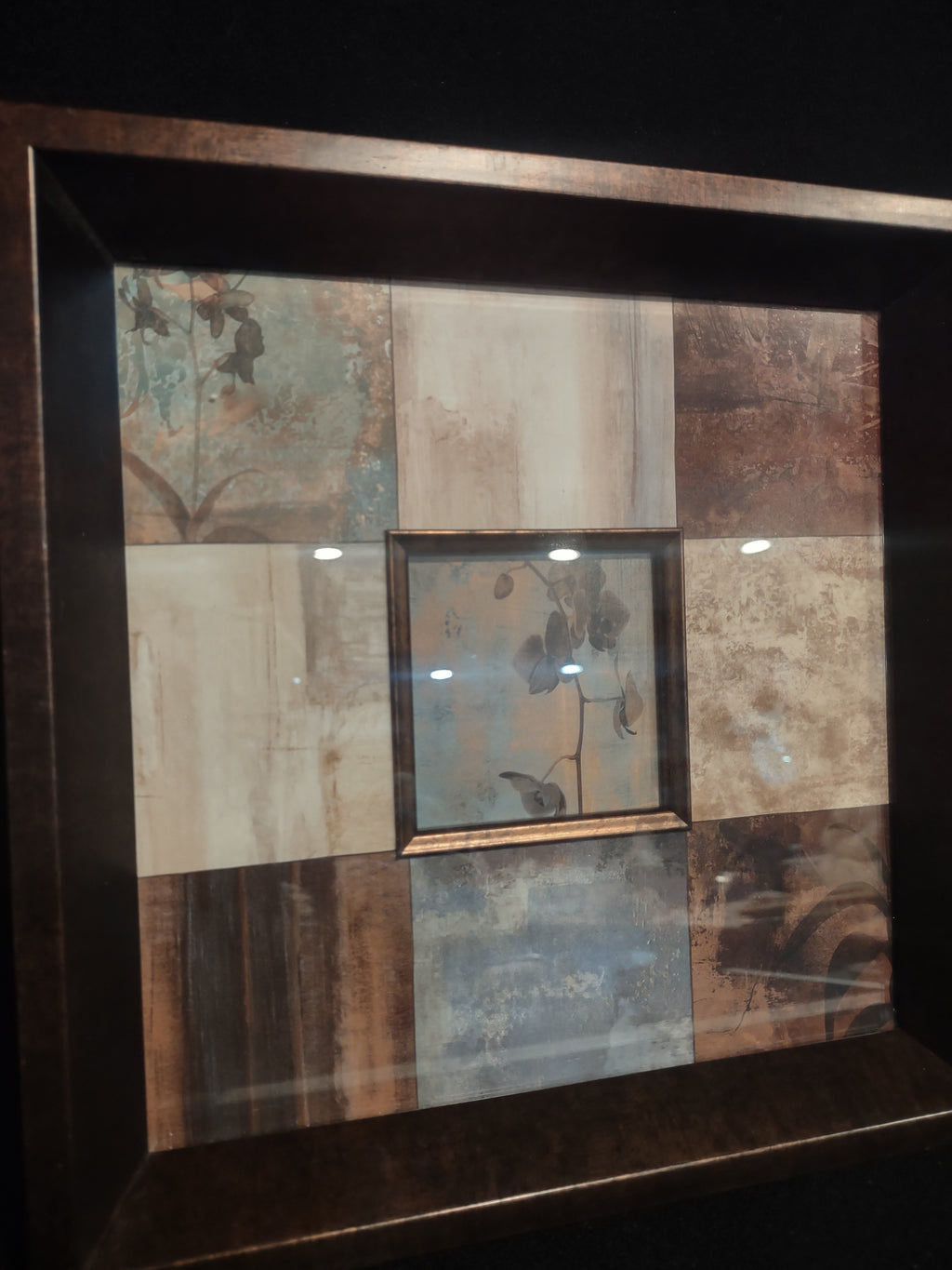 Orchid Brown Green Design Squares Picture (lot 2509c)