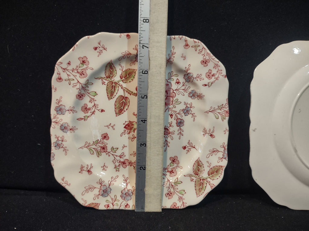 Vintage Dessert Plate x 2 Rose Chintz Johnson Bros Red Stamp (lot 5691)