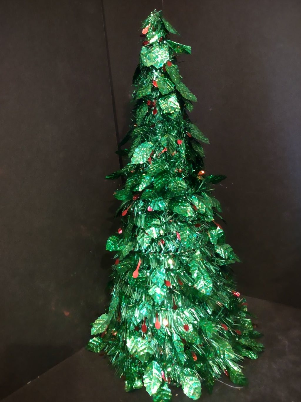 Christmas Tinsel Green Cone Tree Tabletop 18" (lot 3184)