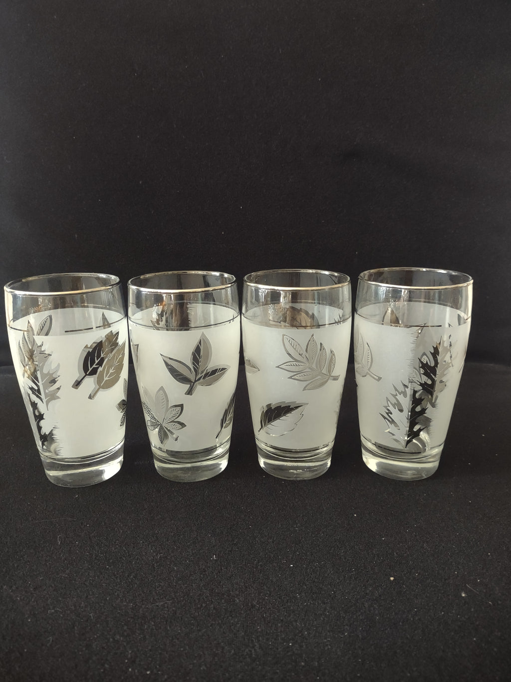 Vintage Libbey Silver Leaf Foliage Frosted Drinking Glasses X 4 (Lot 3233)