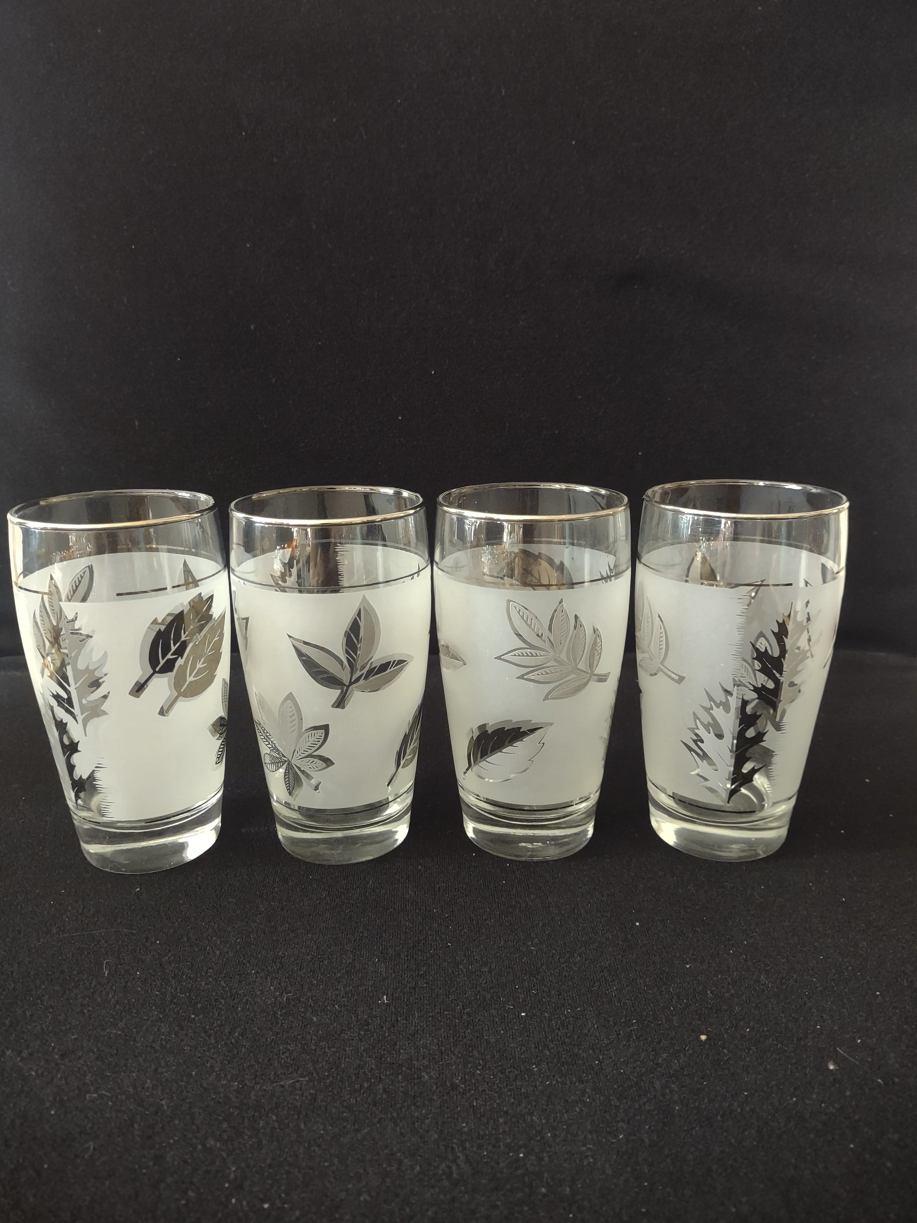 Vintage Libbey Silver Leaf Foliage Frosted Drinking Glasses X 4 (Lot 3233)