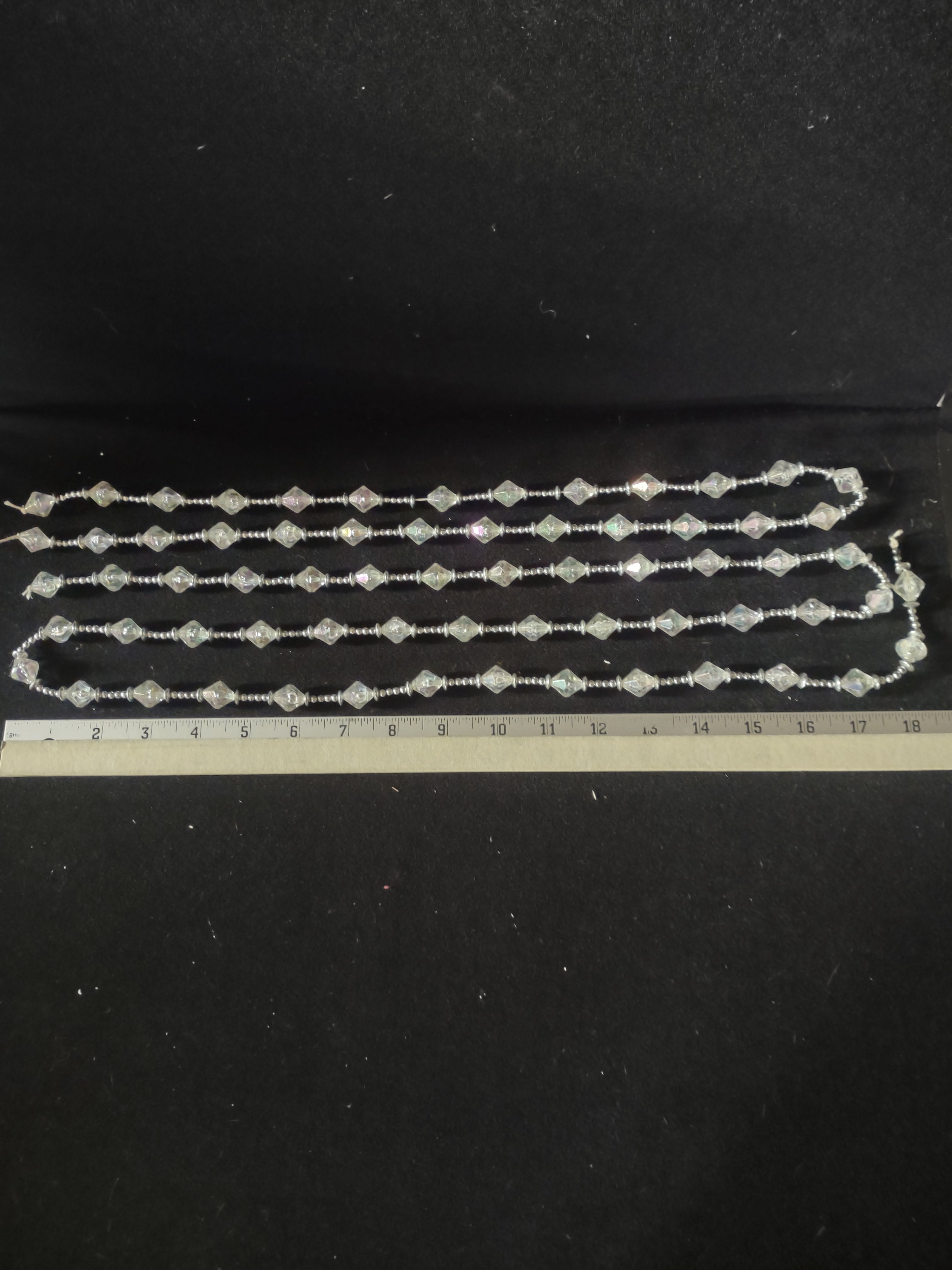 Vintage Christmas Garland Silver White Plastic 2 Strands 35 and 57"(Lot4665)