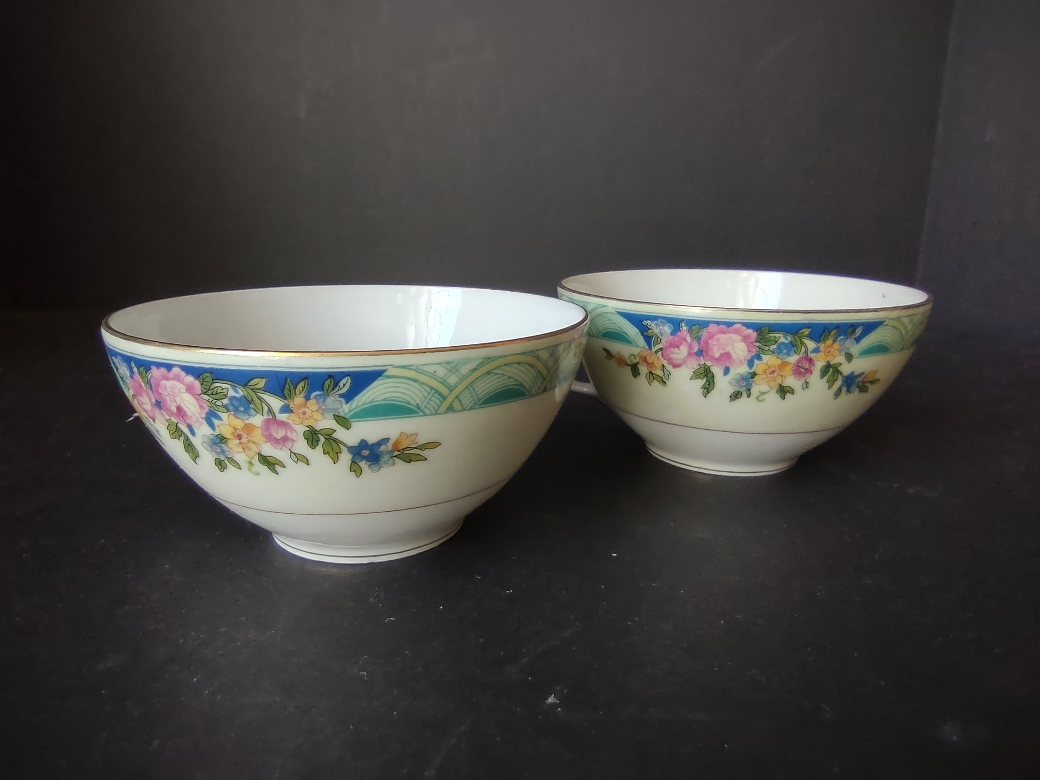 Haviland Limoges Massachusetts 2 x Tea Cup ONLY Blue Floral (lot 936)