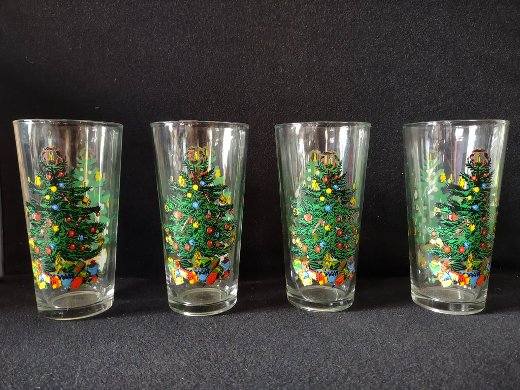 Vintage Indonesia KIG Christmas Tree Tumbler x 4 Drinking Glass (lot 5235)