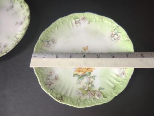 lot 760 4 x Dessert Plate Green Yellow Rose Daisy Raised Edge