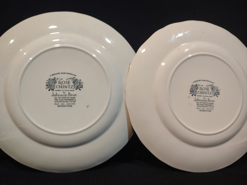 Vintage Dinner Plate x 2 Rose Chintz Johnson Bros Black Stamp (lot 5694)