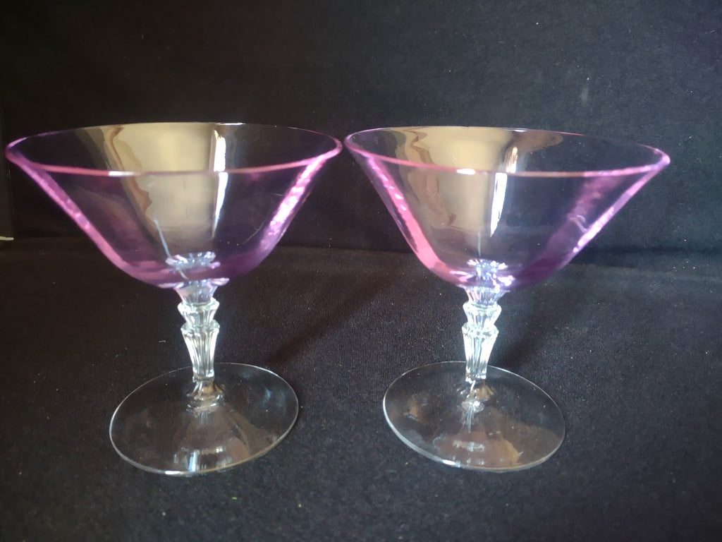 Fostoria Wisteria Set of 2 Low Sherbet Glass Purple IMPERFECT (lot 2709)