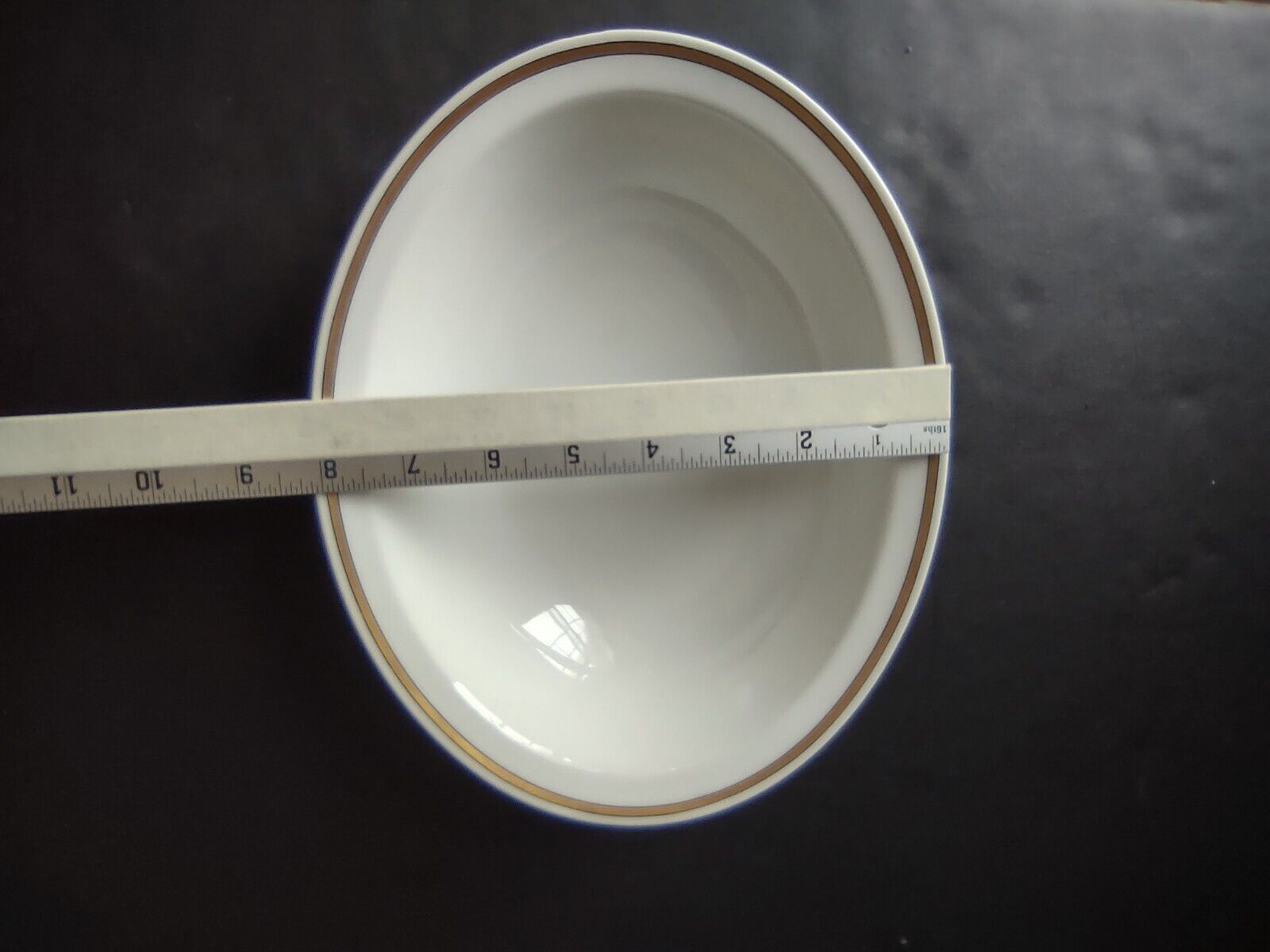 Haviland Limoges 10" x 8-1/4" White Serving Bowl Black & Gold Trim (lot 681)