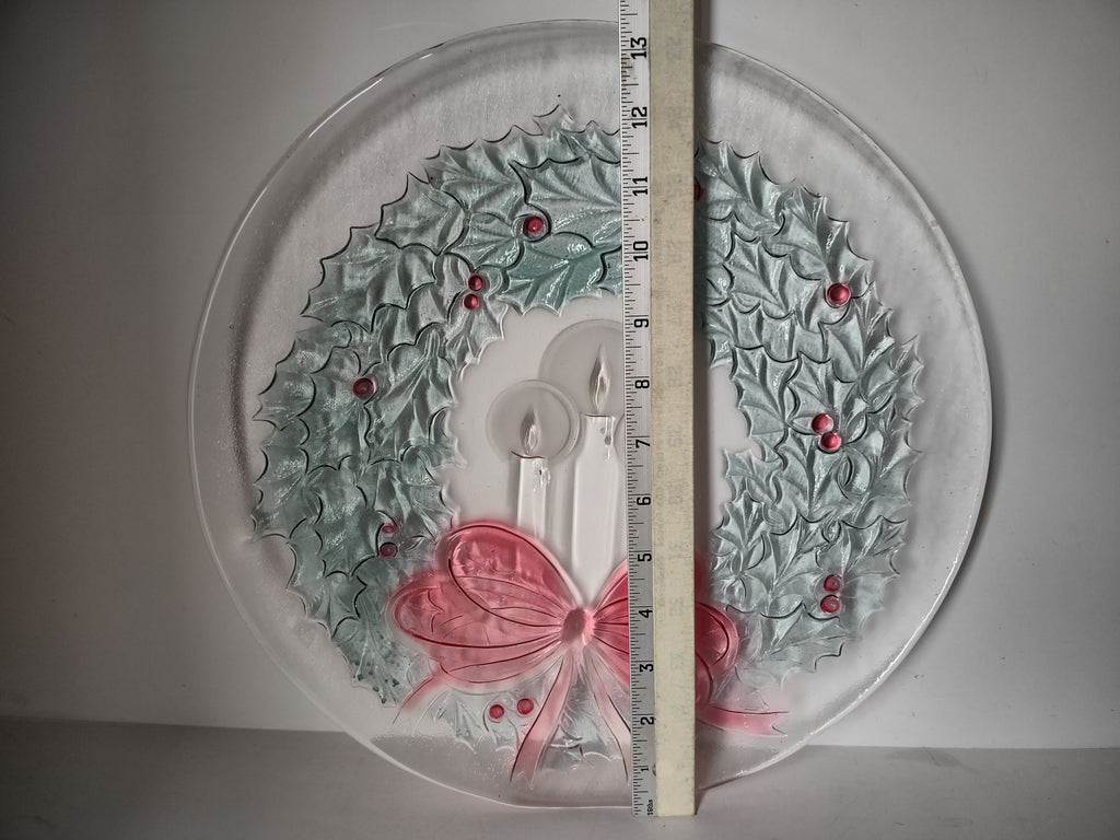 Christmas Wreath Candle Glass Plate Platter LE Smith 13" (lot 2786c)