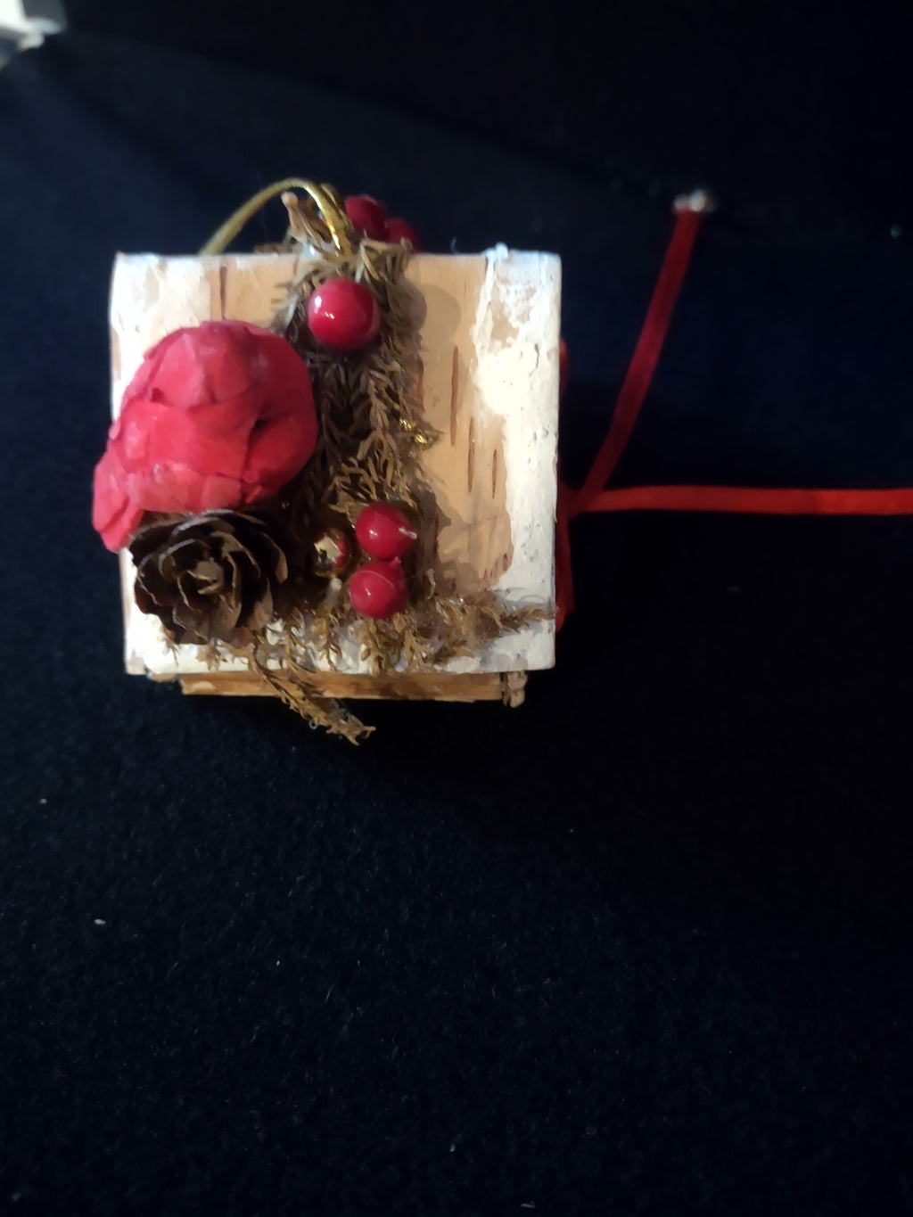 Christmas Winter Bird House Ornament Wood Bark Ribbon Birds Set Of 3 (Lot 4597)