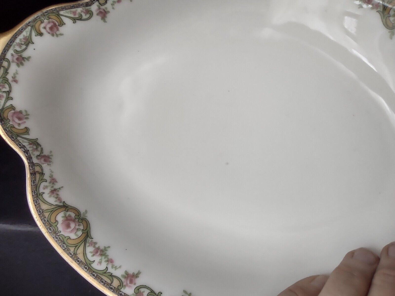Haviland Limoges France Serving Bowl 12" x 8" Rose Design (lot 608)