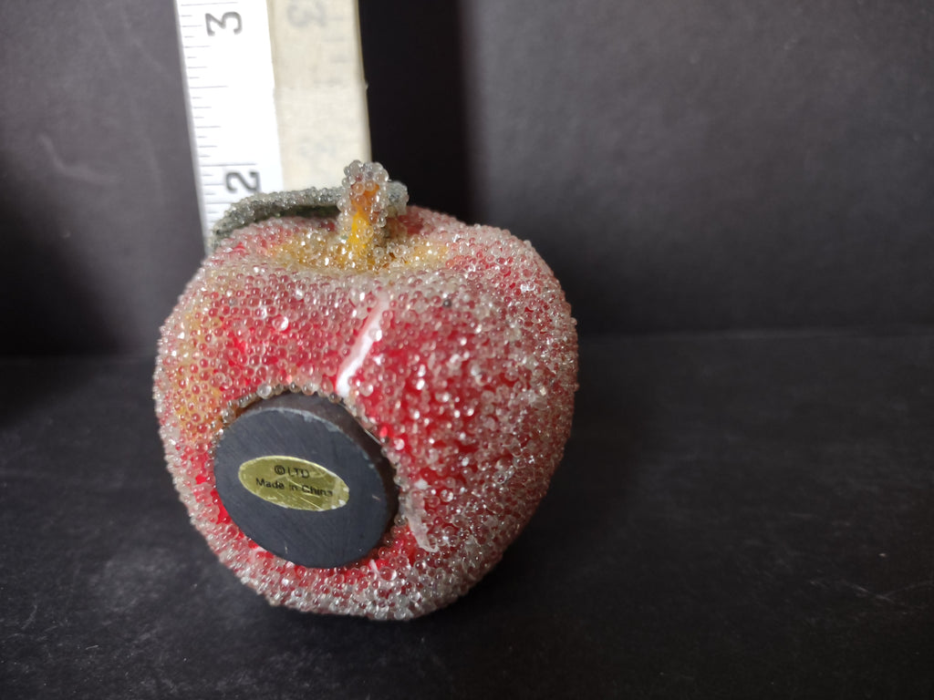 Vintage MCM Sugared BEADED Fruit Refrigerator Magnets Apple Pear (lot 5042)