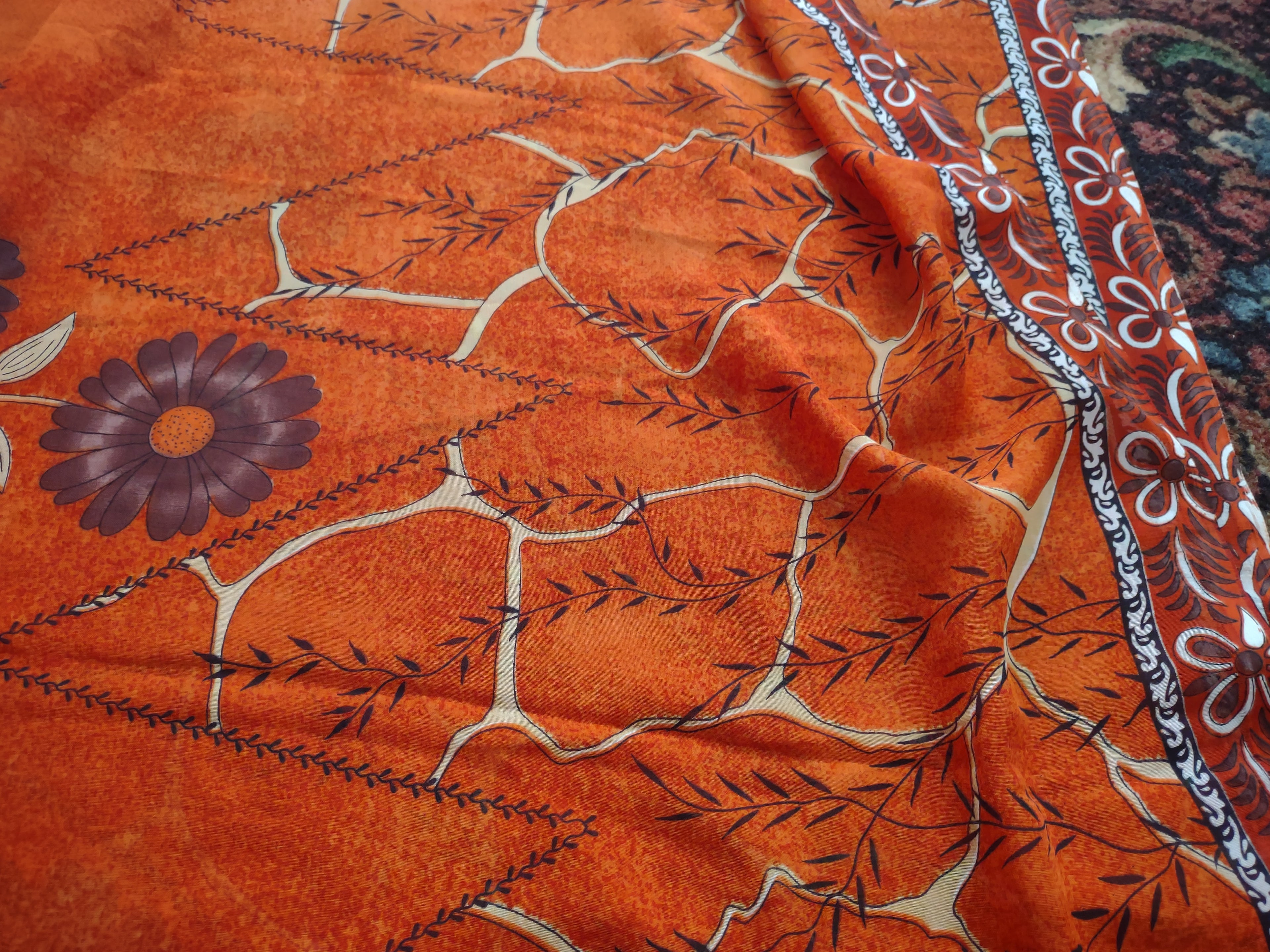 Thanksgiving Fall Material Fabric Orange Floral 5 yrd 44" wide (3094)