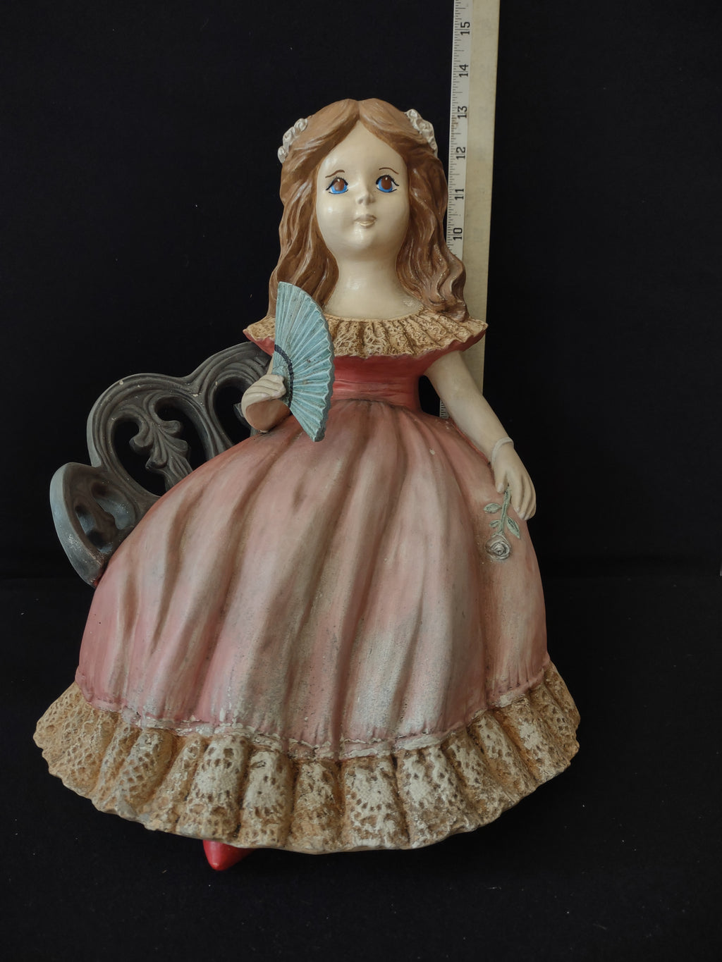 Vintage Ceramic Young Girl Pink Dress Bench (Lot 3721)