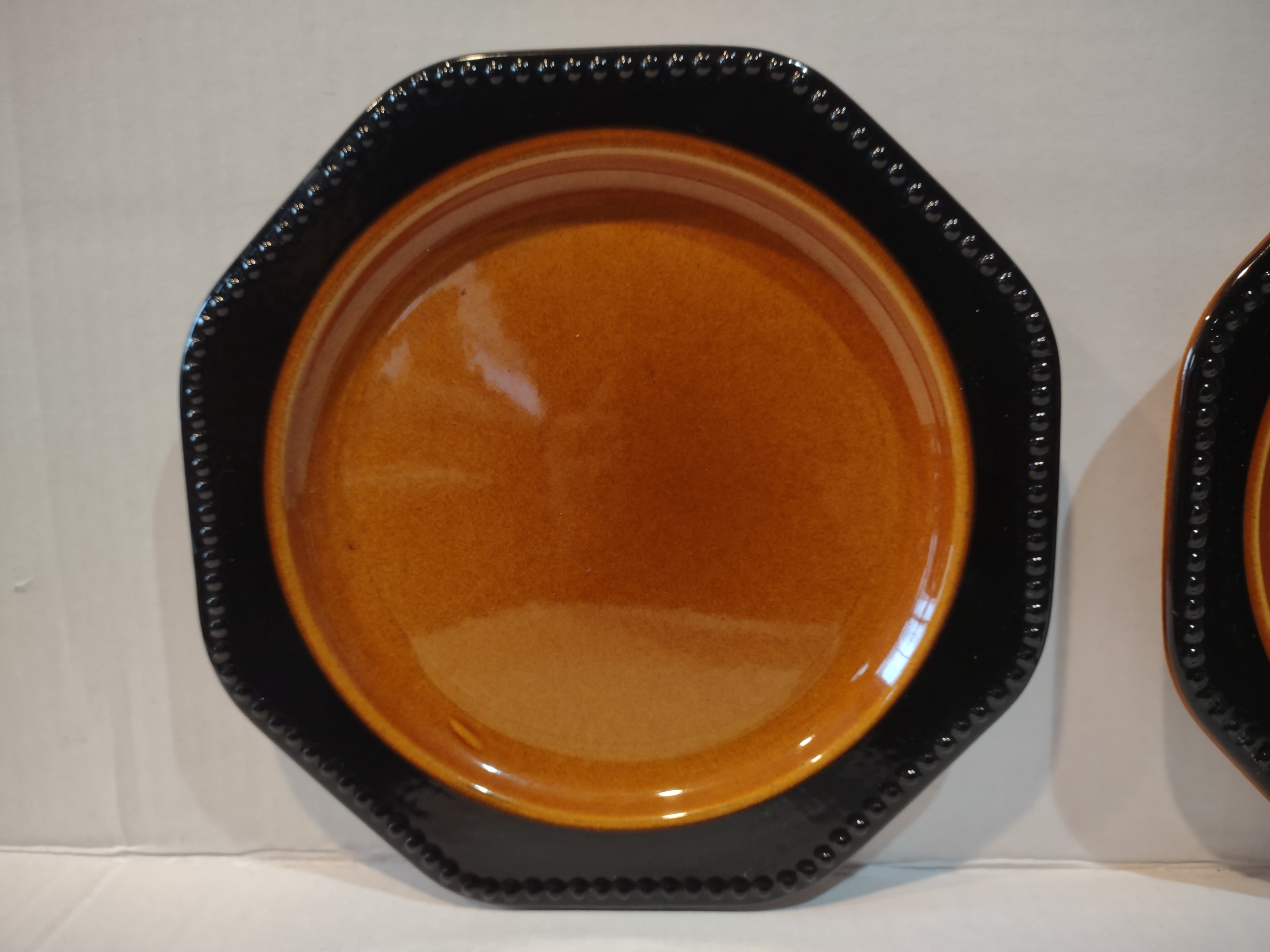 Vintage MCM Ironstone USA Amber Octagon 8" Lunch Plate x 4 Oven Proof (lot 5013)