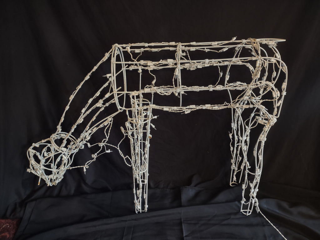 Vintage Christmas White Wire Deer Doe 34" Tall Large IMPERFECT (lot 2413)