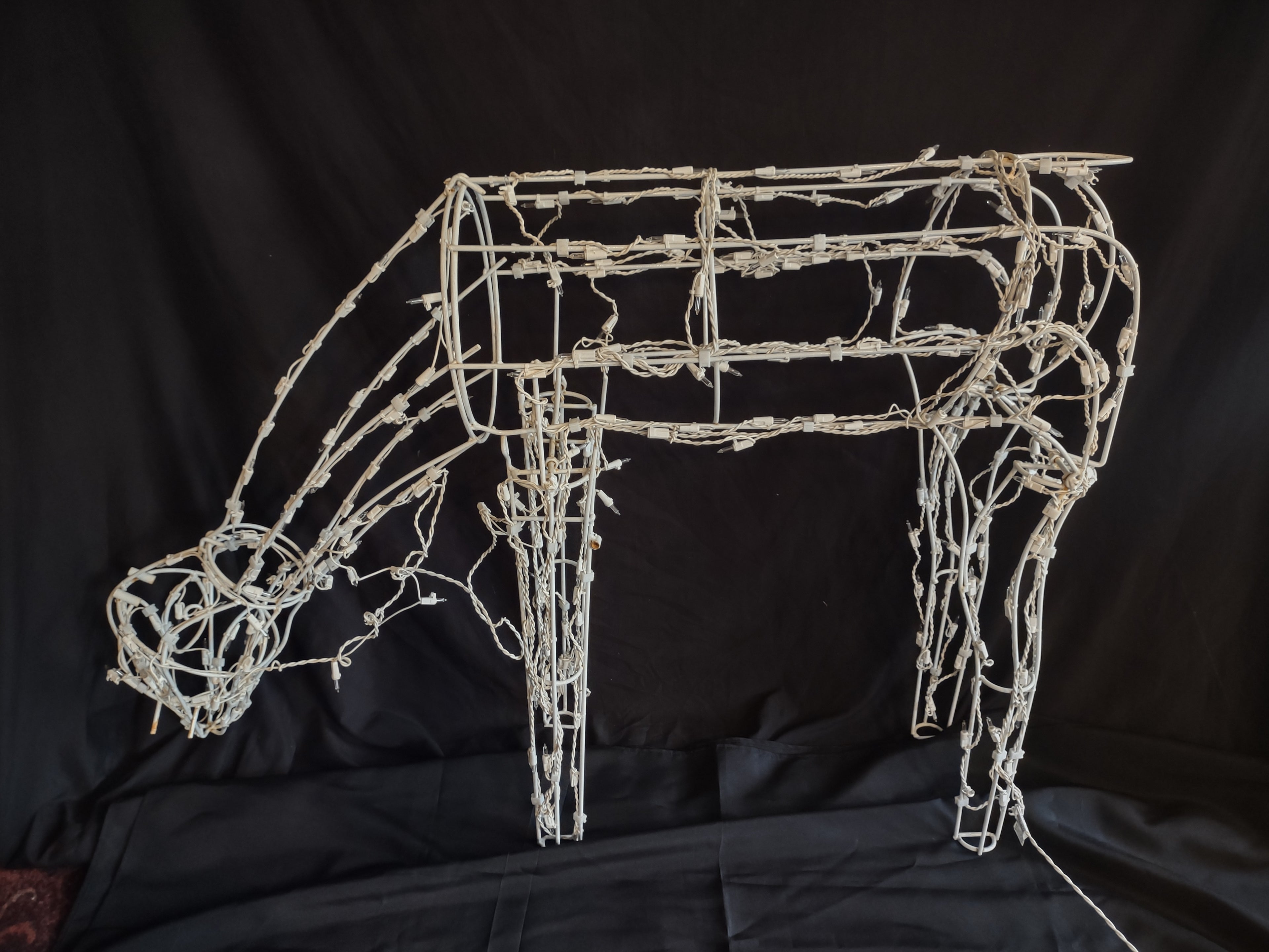 Vintage Christmas White Wire Deer Doe 34" Tall Large IMPERFECT (lot 2413)