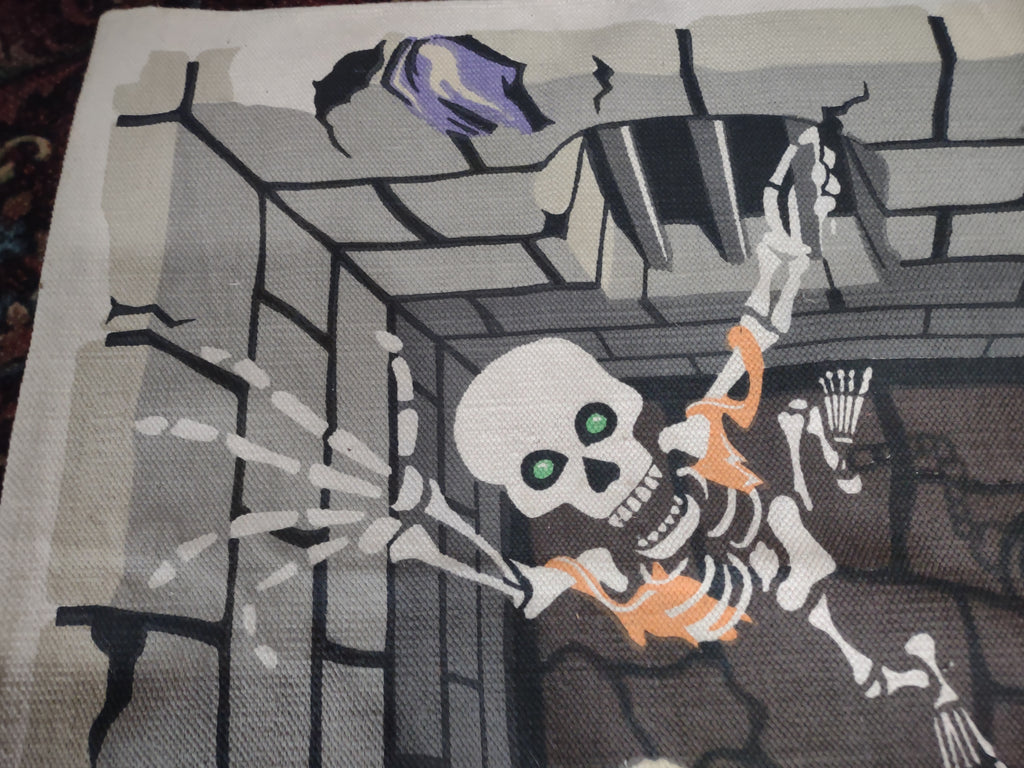 Halloween Accent Rug Skull Skeletons out of Dungeon 60"x36" India (lot 2970j)