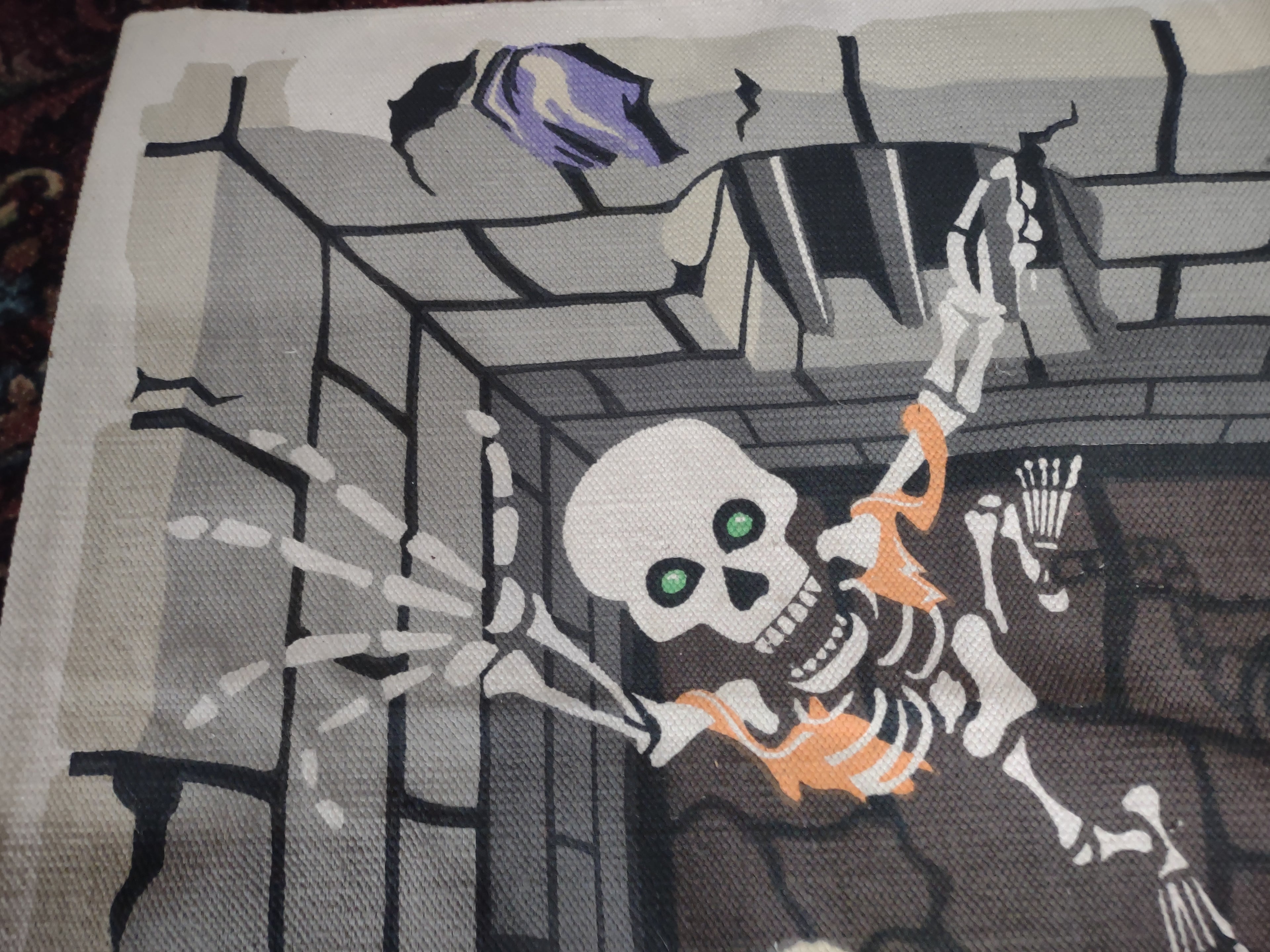 Halloween Accent Rug Skull Skeletons out of Dungeon 60"x36" India (lot 2970j)