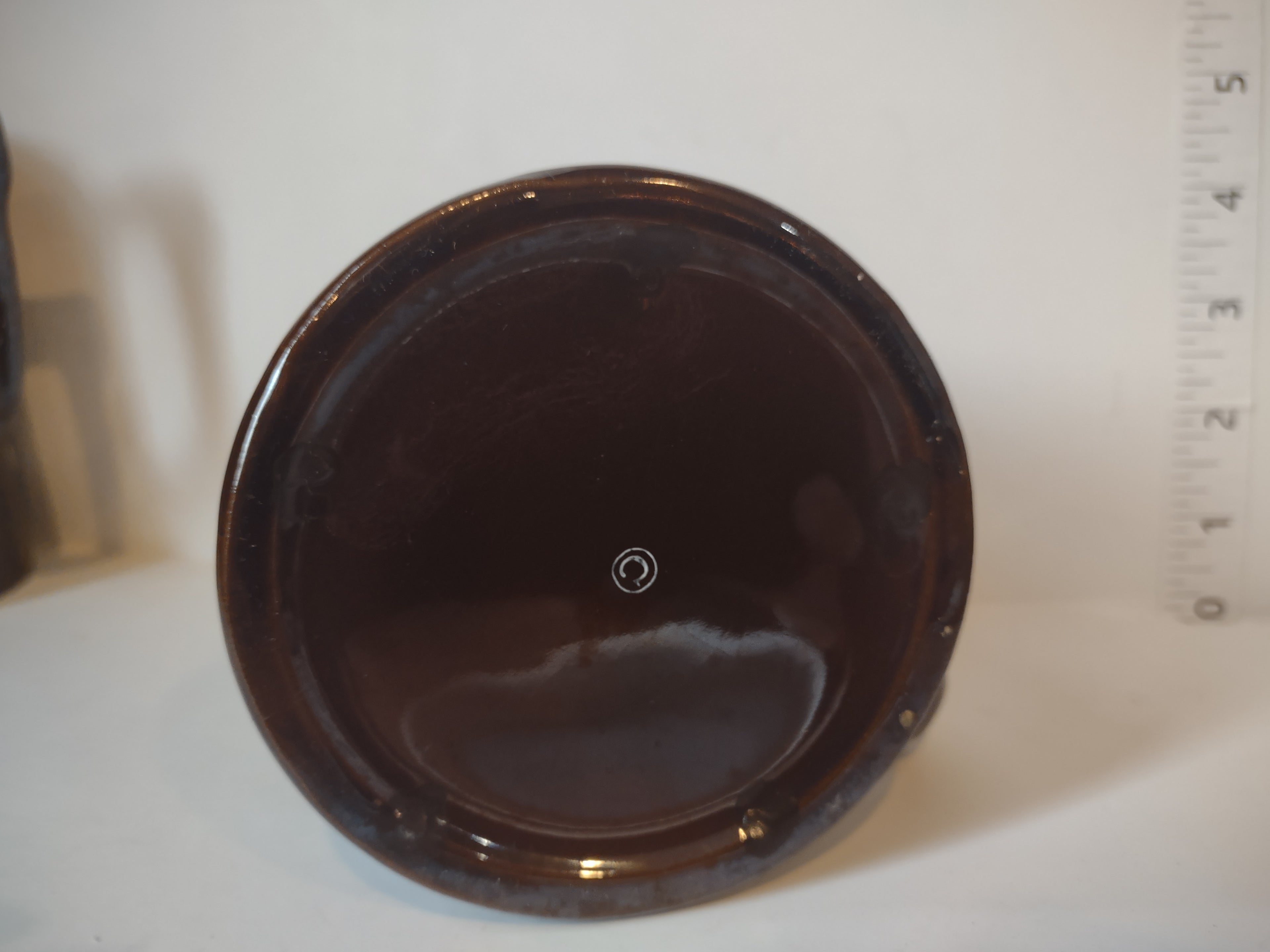 Vintage Redware Syrup Pitcher x 2 Rooster Vegetables (lot 2994c)