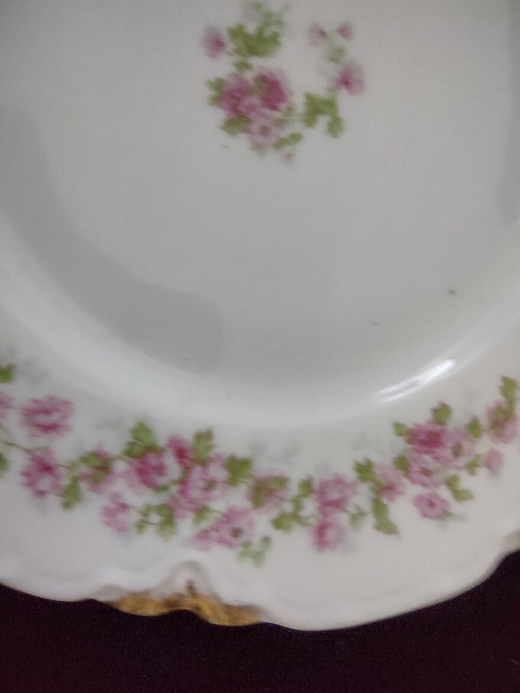 Haviland Limoges Green Gold Pink Rose Center Dinner Plate 9-3/4" (lot 325)