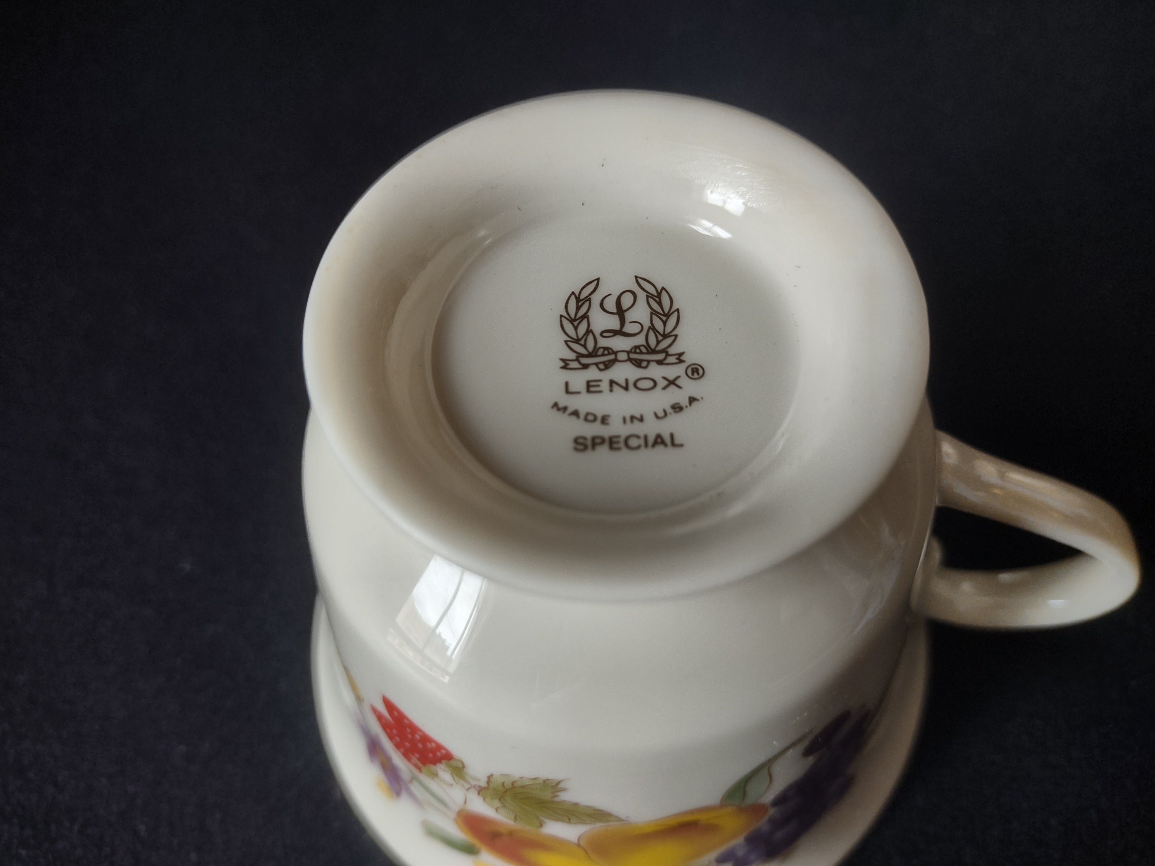 Vintage Lenox Special Fruit Design Tea Cup with Saucer (lot 1848)