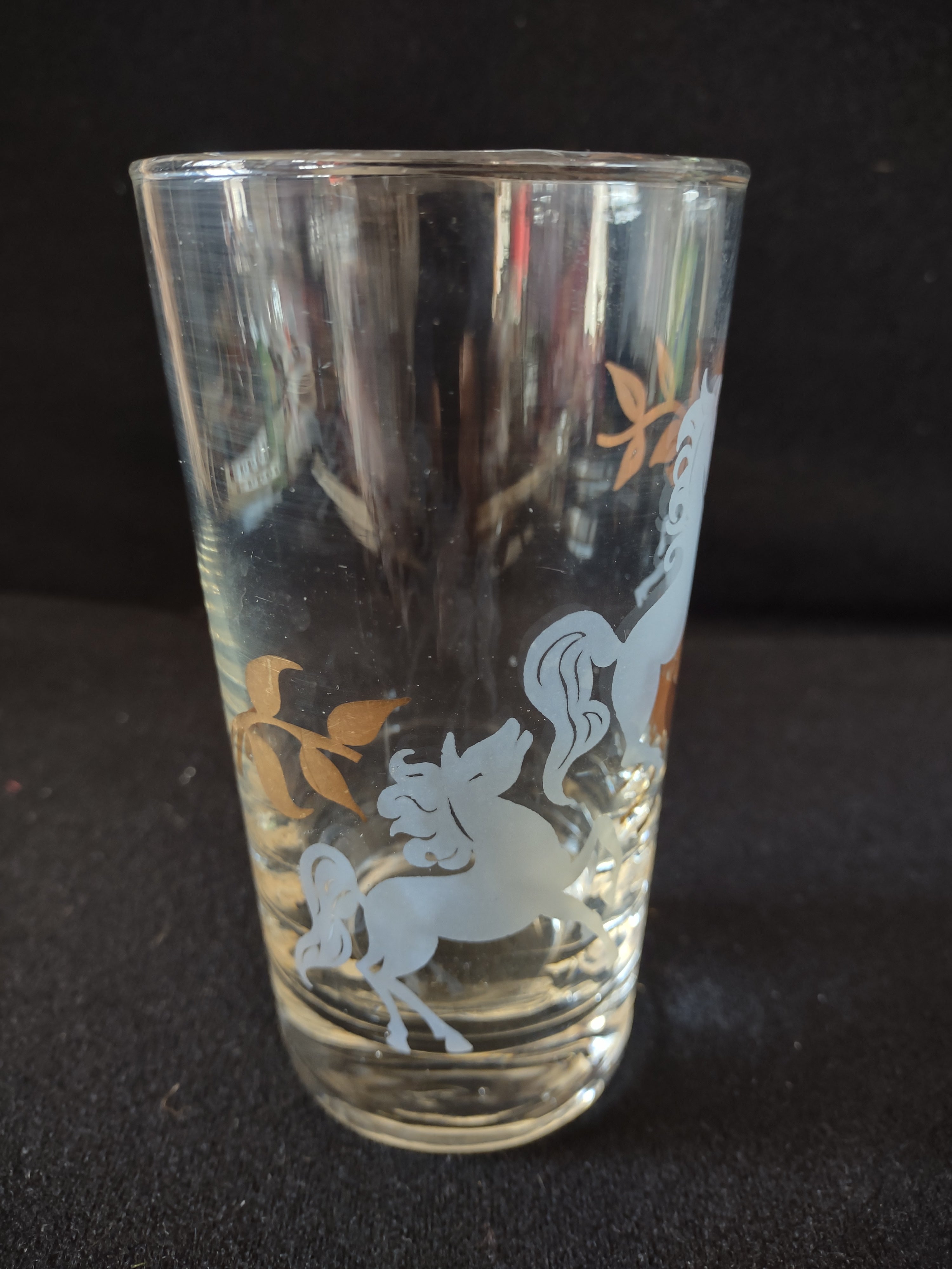 Vintage MCM Libbey Prancing Colt Horses Glass Tumblers x 4 (lot 5164)