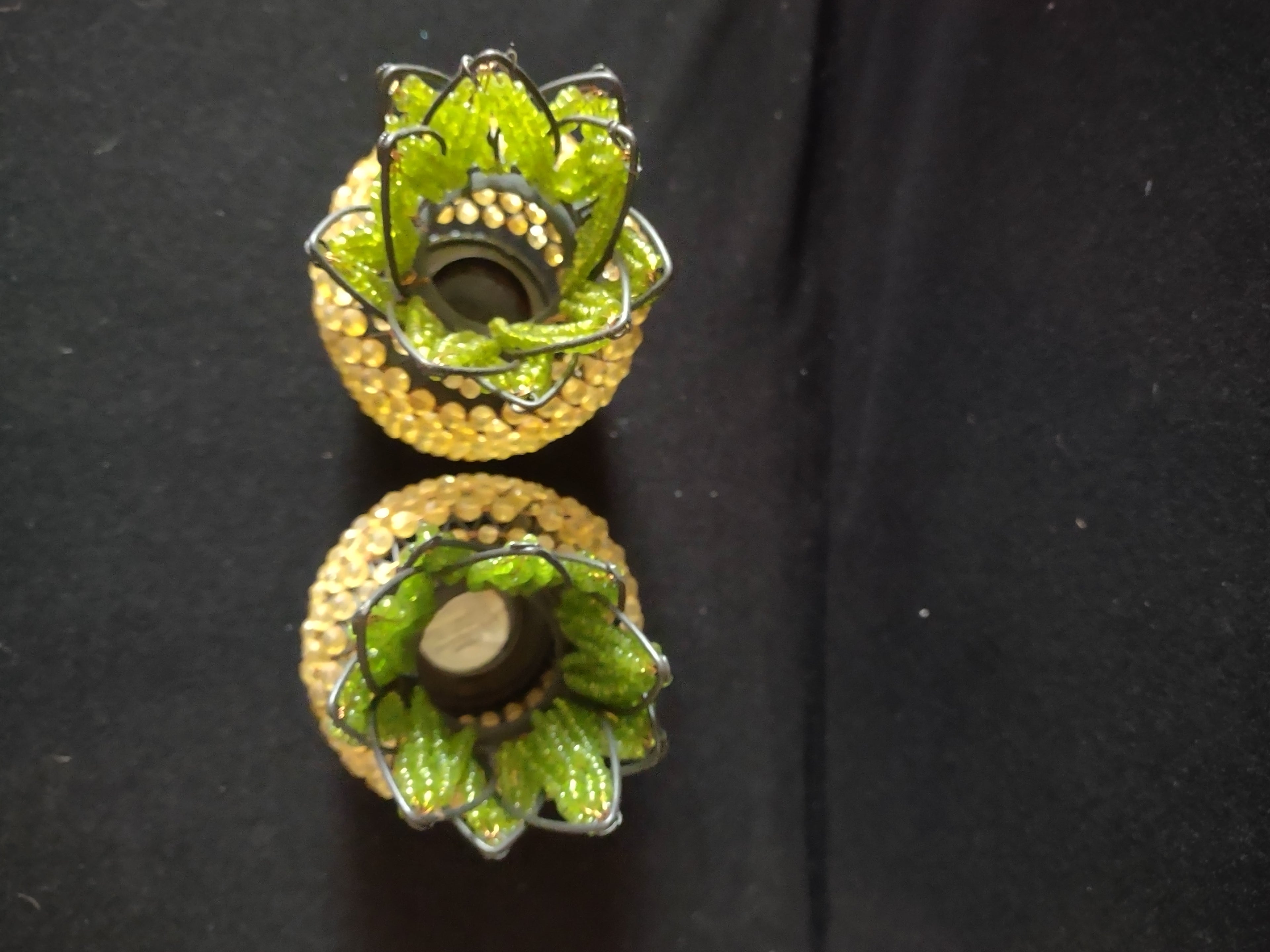 Beaded Pineapple Tea Light Holders Set Of 2 Candle NOT Included (Lot 4573)