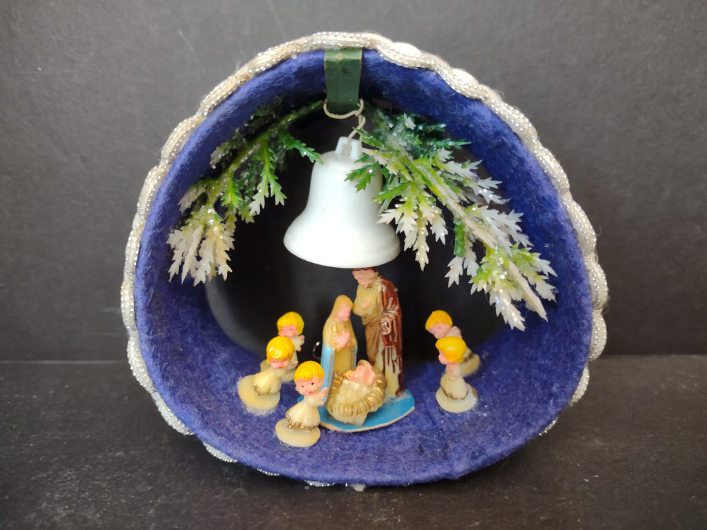 Very Vintage Christmas Handmade Ornament Nativity Scene Bell (lot 3166)