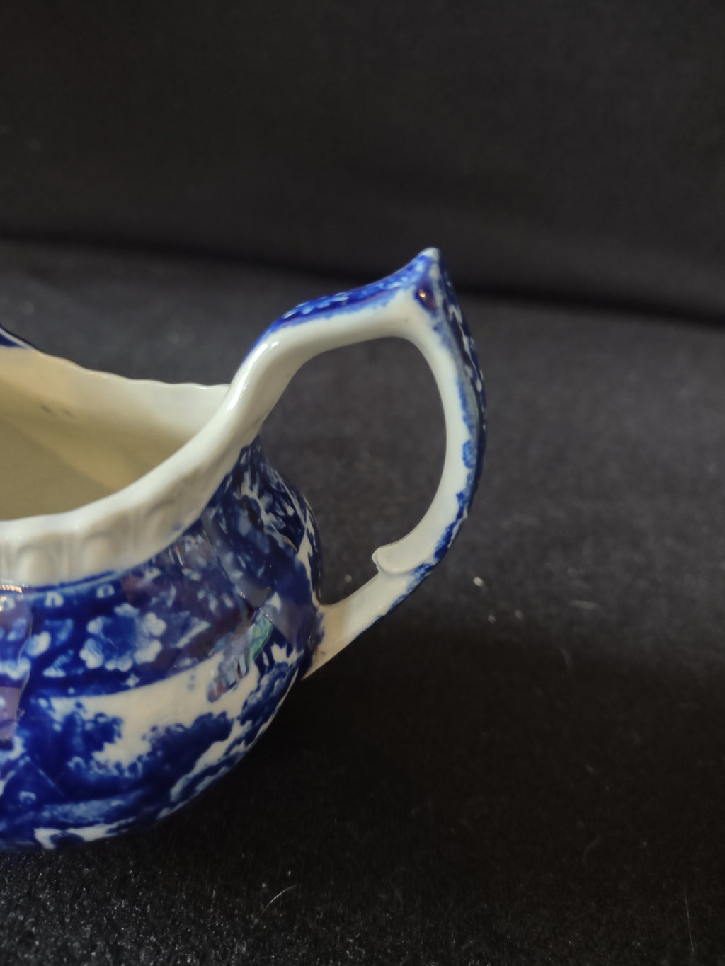 Vintage Yorkville Flow Blue Gravy Boat Creamer CHIP ON RIM (Lot 5568)