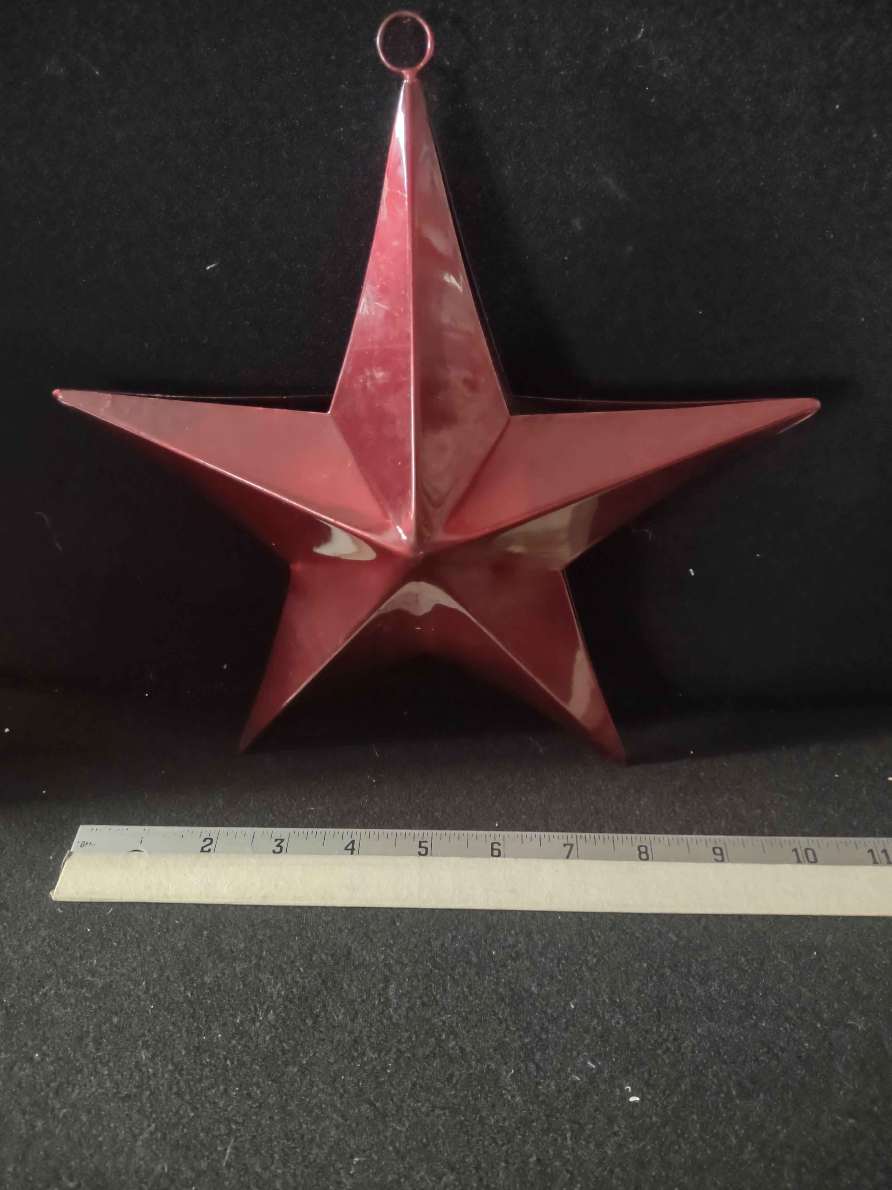 Vintage Christmas Shiny Red Metal Star Ornament 10" (Lot 4667)