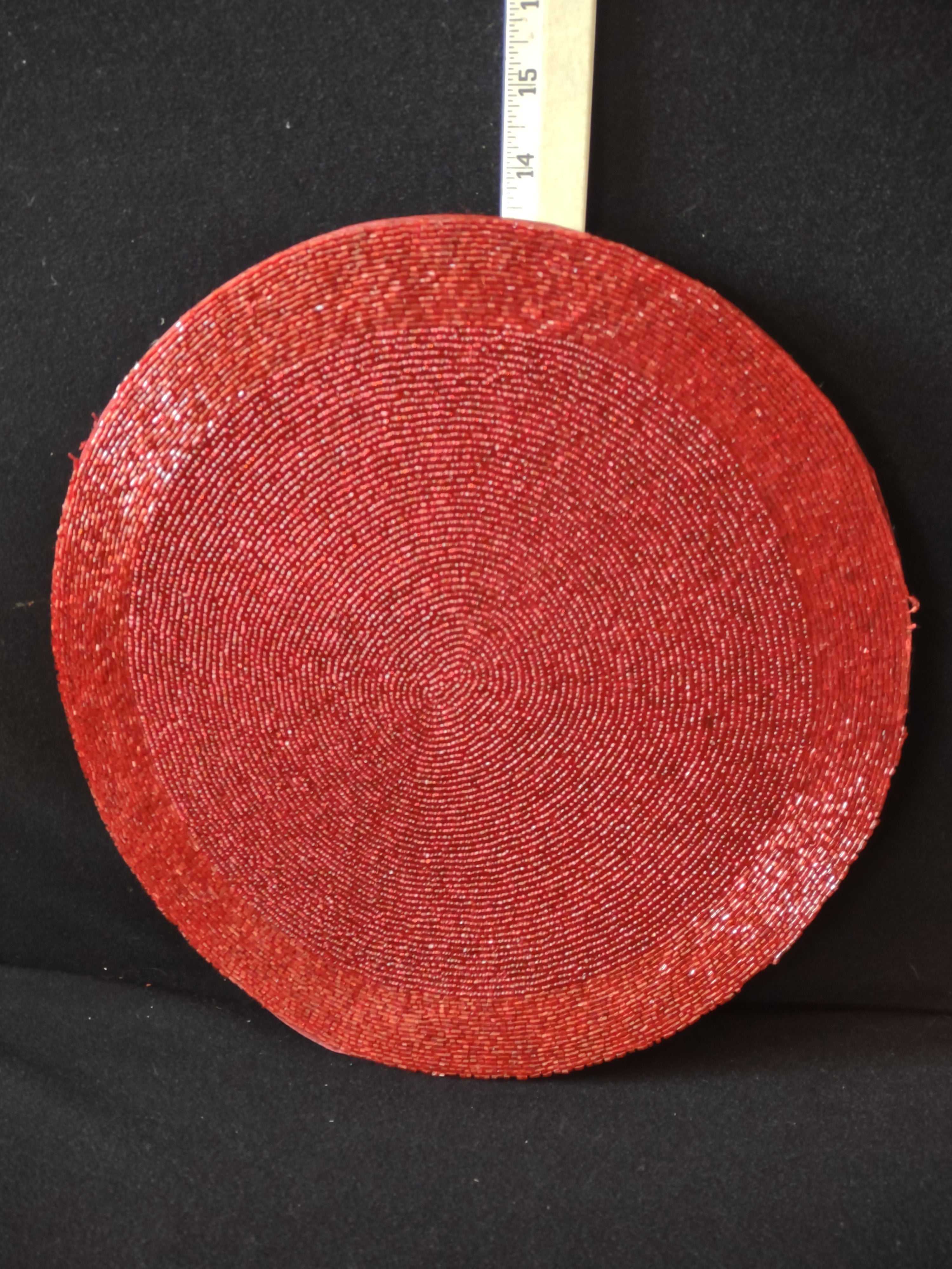 Christmas Holiday Beaded Round Placemats 14" Set Of 4 IMPERFECTIONS (Lot 4377)
