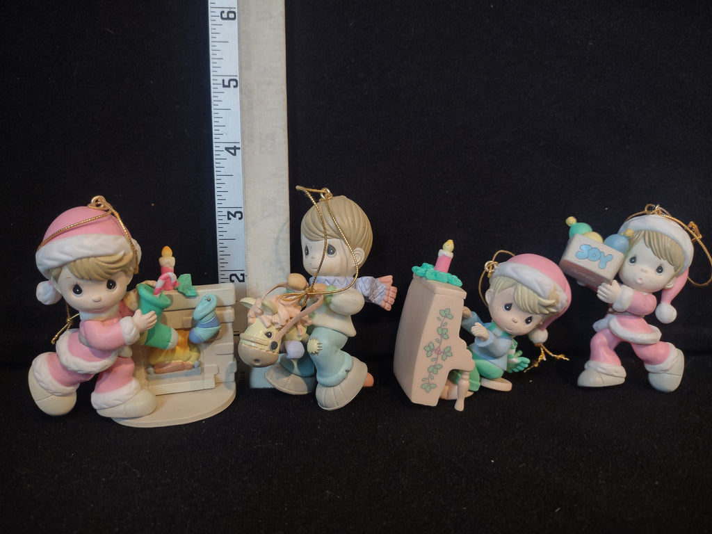 Christmas Hallmark Ornament x 4 Children Horsy Piano Fireplace (lot 2498c)