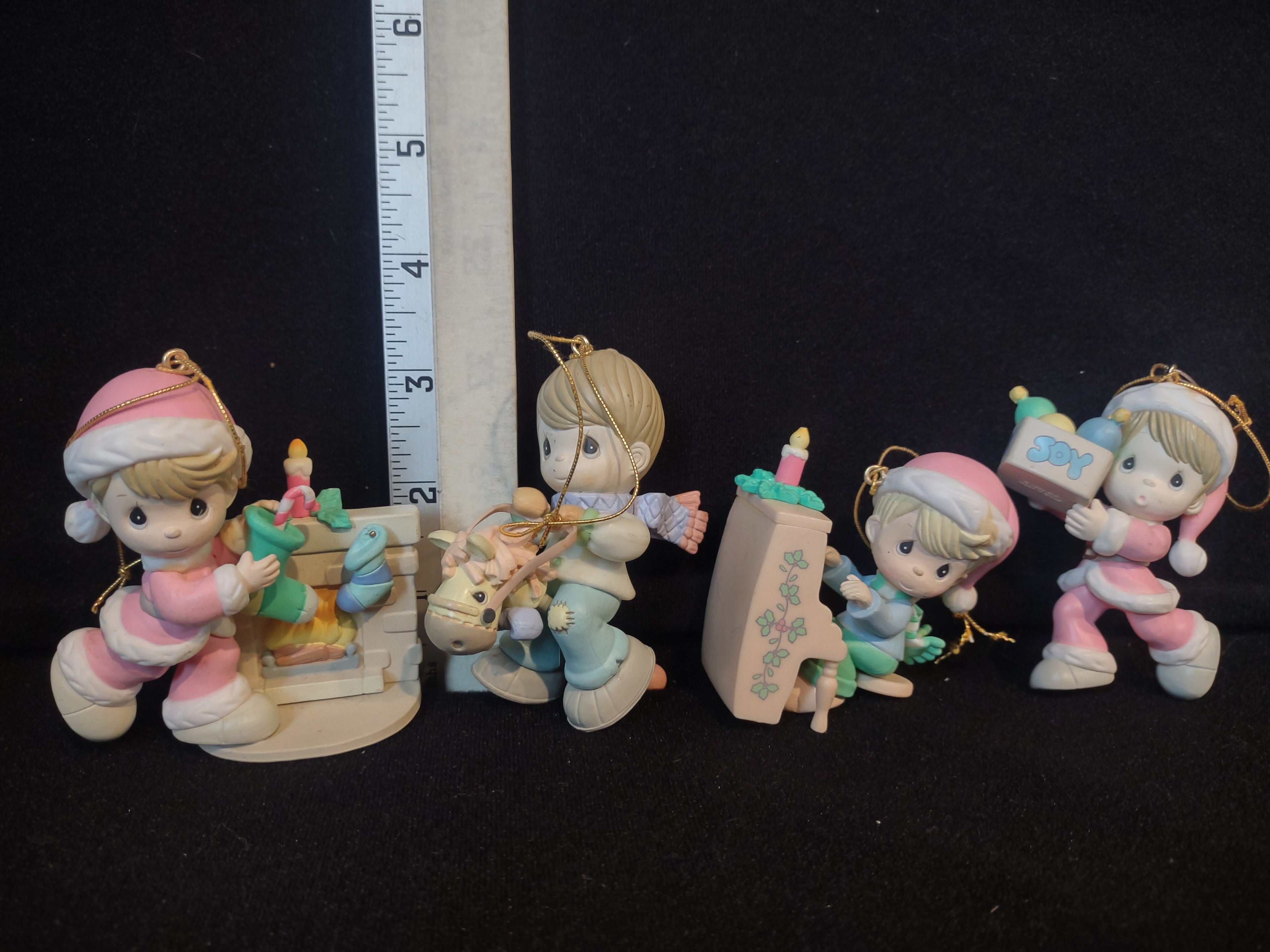 Christmas Hallmark Ornament x 4 Children Horsy Piano Fireplace (lot 2498c)