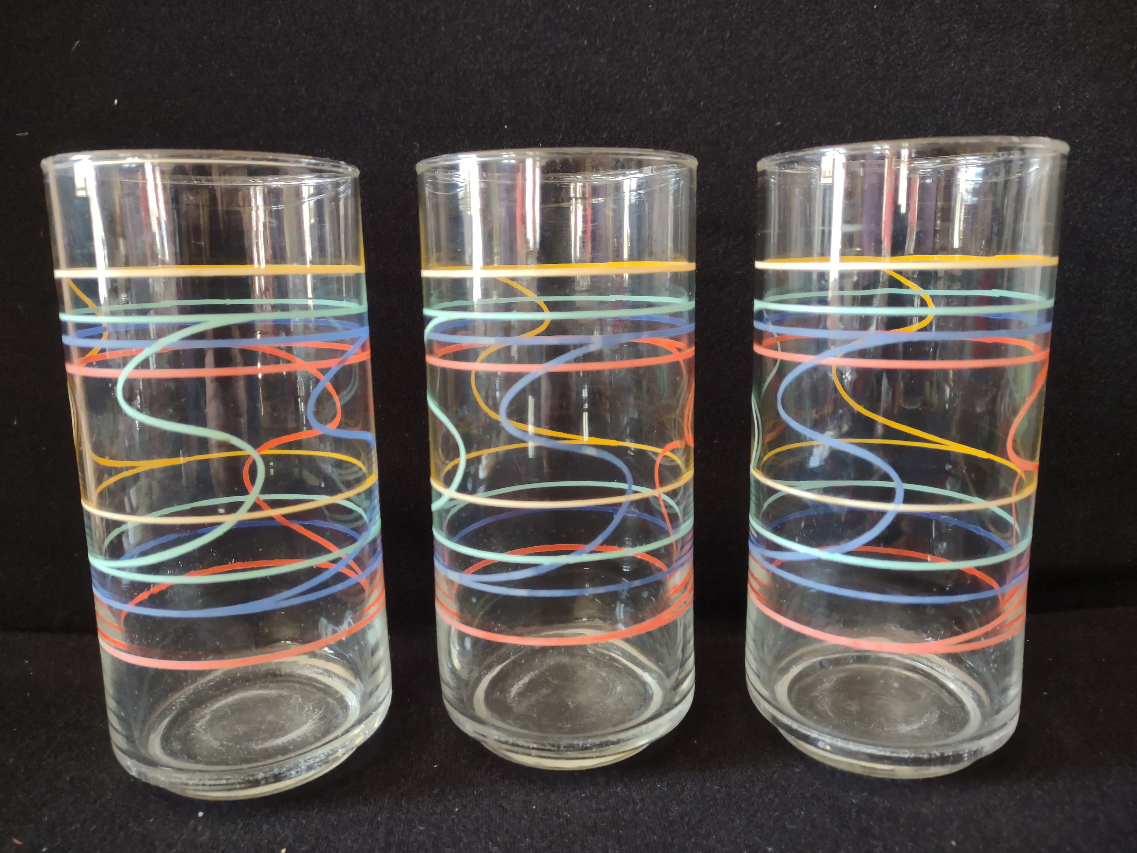 Vintage MCM Anchor Hocking x 5 Water Tumbler Drinking Glass Swirl 6" (lot 5161)